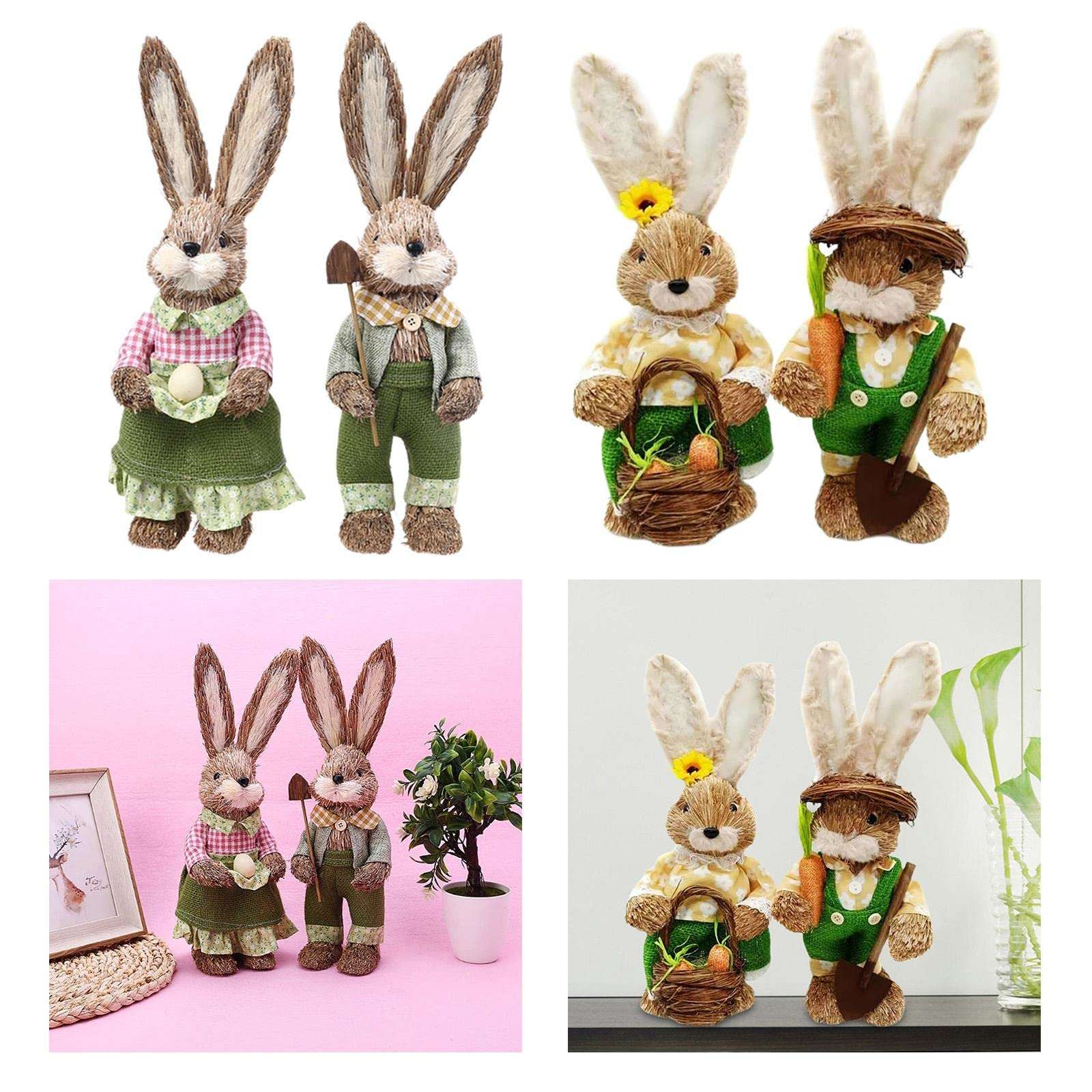 ACRA Cute Straw Rabbit Easter Farmer Bunny Figure for Wedding Party Decor 30 6