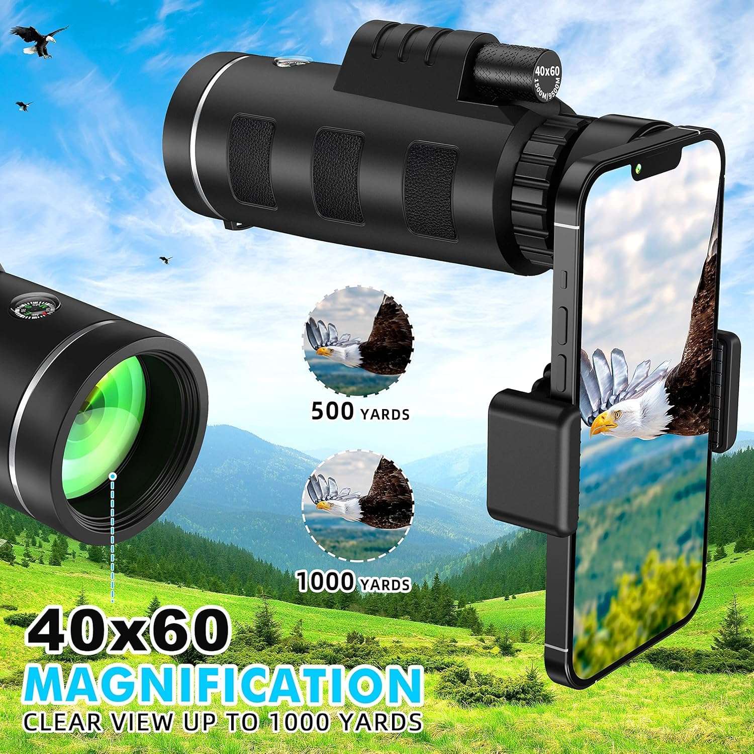 40x60 Monocular Telescope with Smartphone Adapter, Telescope for Adults High Powered, Monocular for Adults, Compact Low Light Vision for Wildlife, Hunting, Camping, Travel &Outdoor Adventures 5