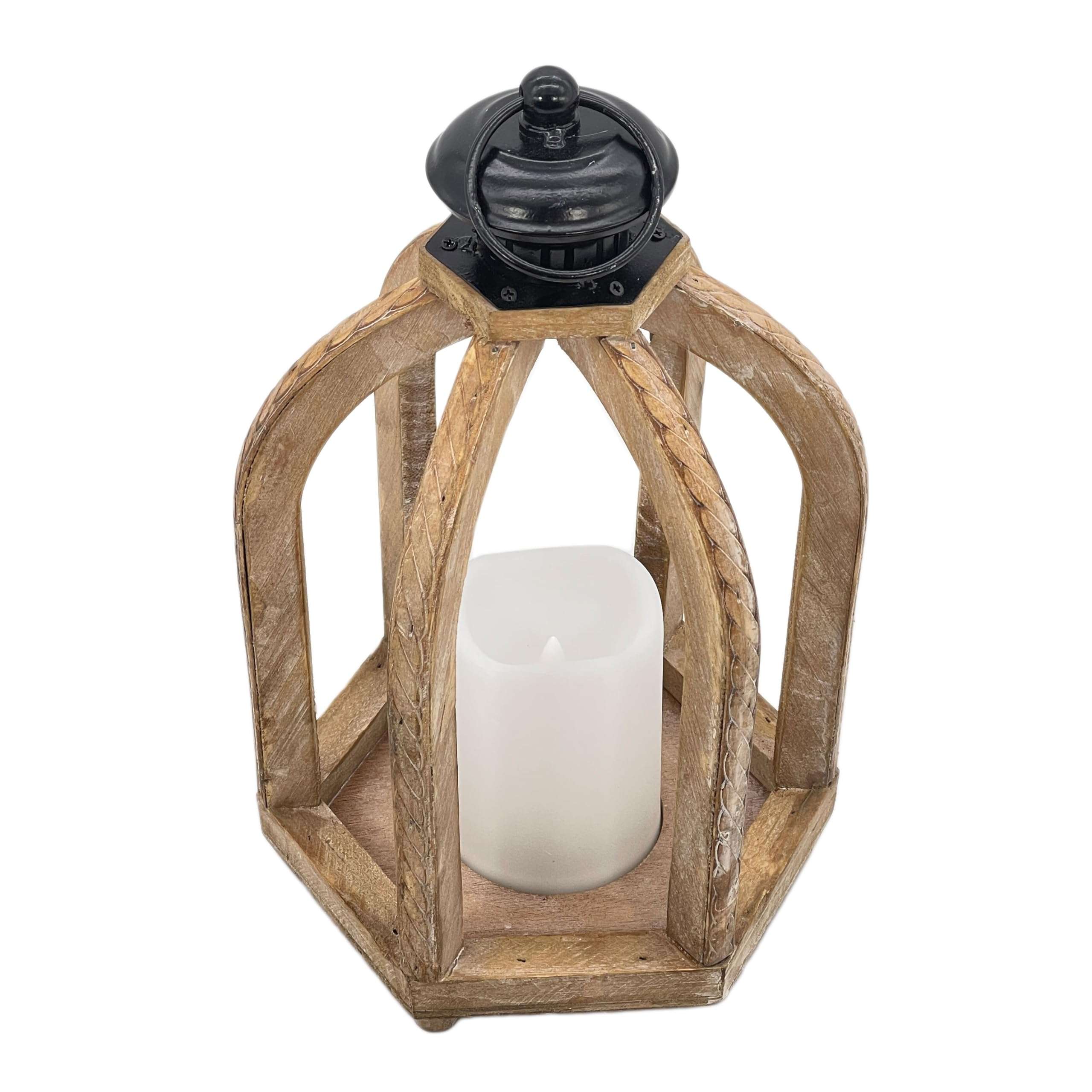 Galt International 12.4" Rustic Wooden Accented LED Candle Lantern (Natural) Wood Frame Warm Candle Rustic Home Decor 4