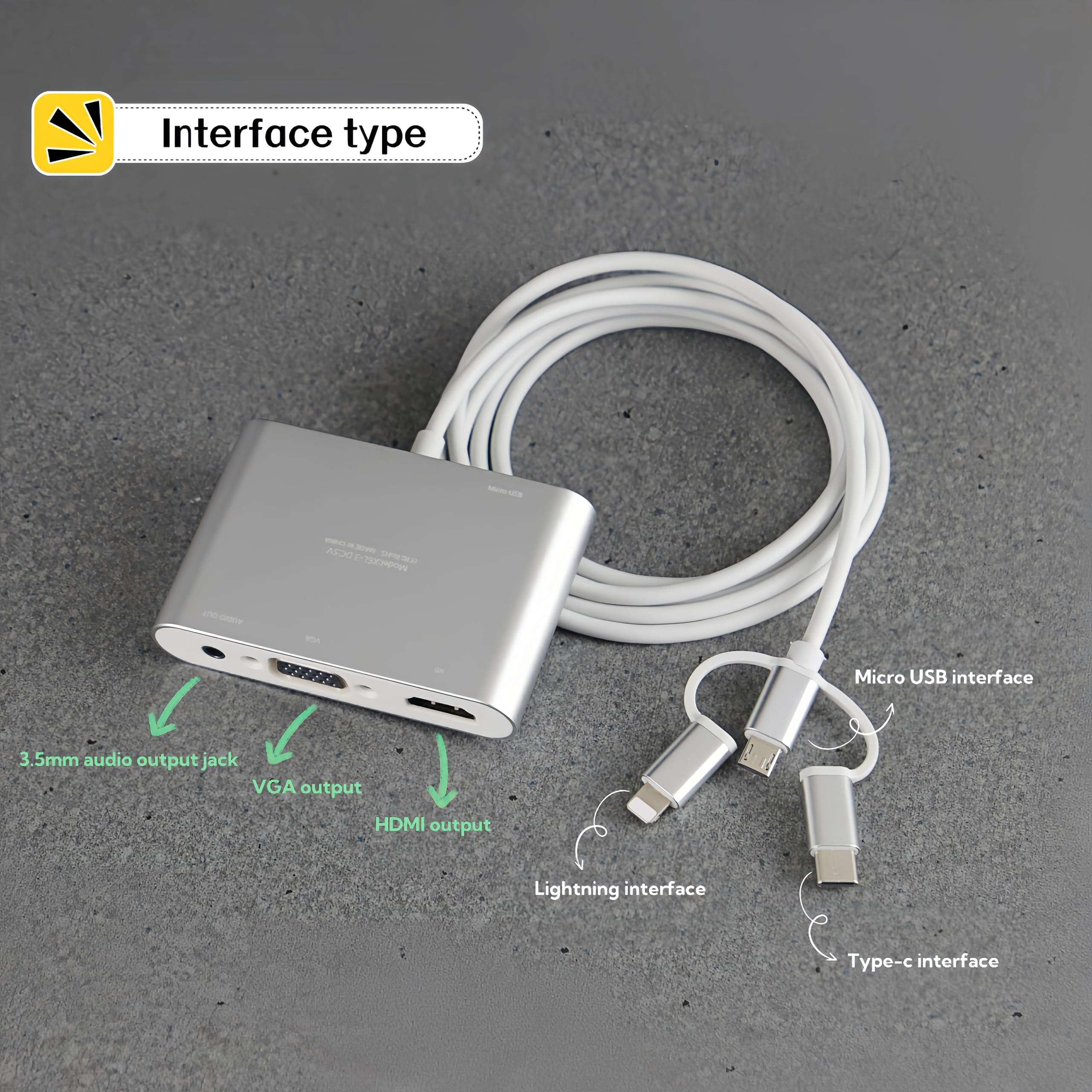 Watlq 3-in-1 USB C to HD/VGA/Audio Adapter,Type-C Wired Screen mirroring Connect Cable,Casting/Phone to TV/Projector/Monitor,Sync Video and Sound,Compatible with iOS/Android/Tablets 1080P HD Display 4