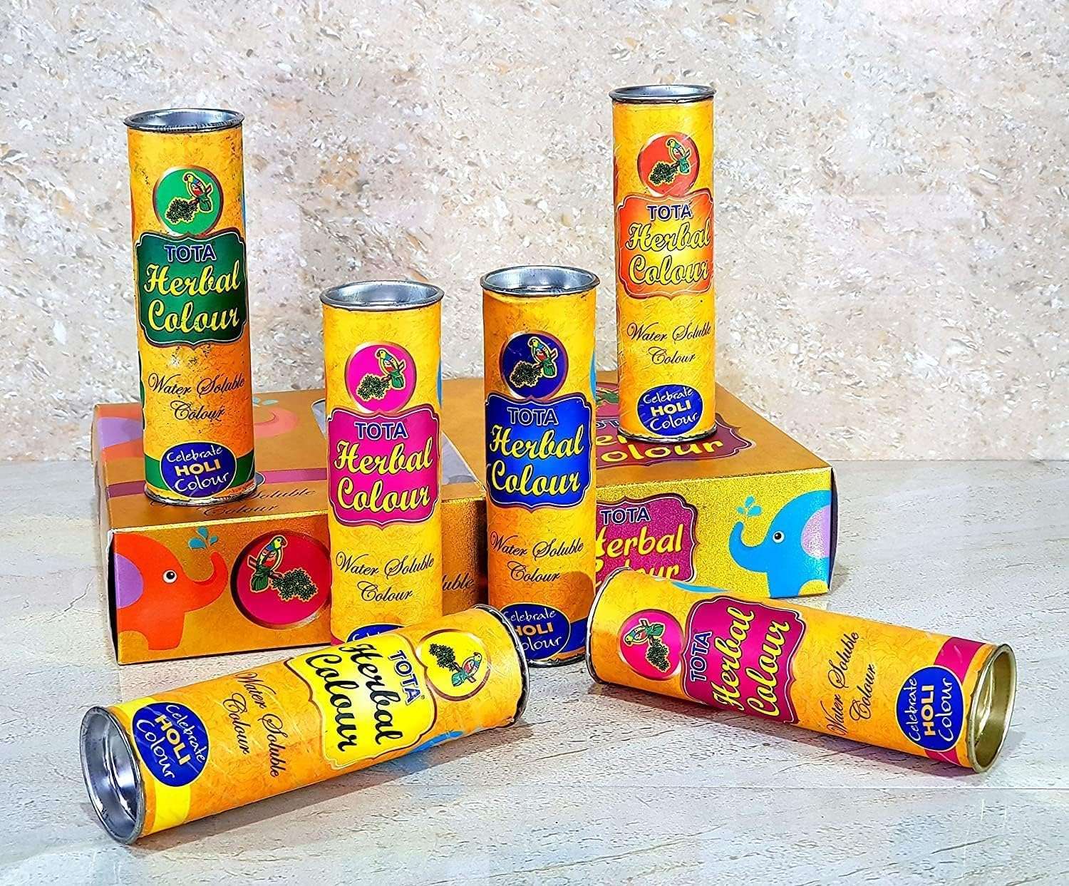 COTTONTE Herbal Holi Colour, Water Color Soluble, Celebration Pack Skin-Safe and No Irritation Herbal Holi Color Assorted Colours Box in 6 Colors (Box 2) 1