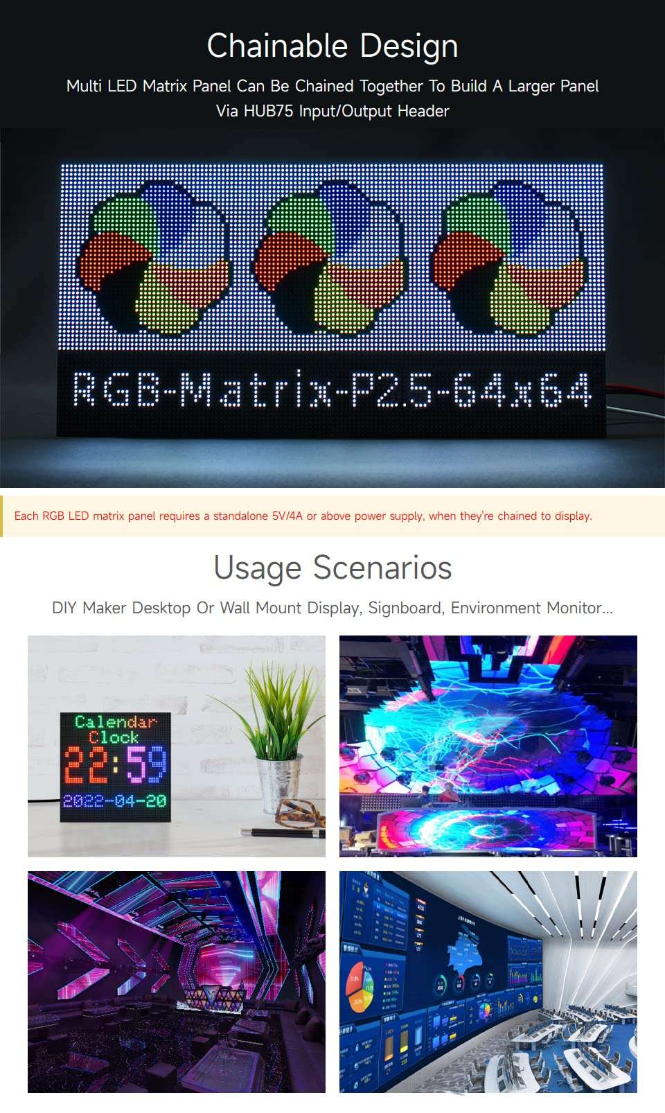 Waveshare RGB Full-Color LED Matrix Panel, 2.5mm Pitch, 64×64 Pixels, Adjustable Brightness, Compatible with Raspberry Pi 5/4B/3B/Zero/Zero W/Zero 2W/Pico/Pico W/Pico WH 6