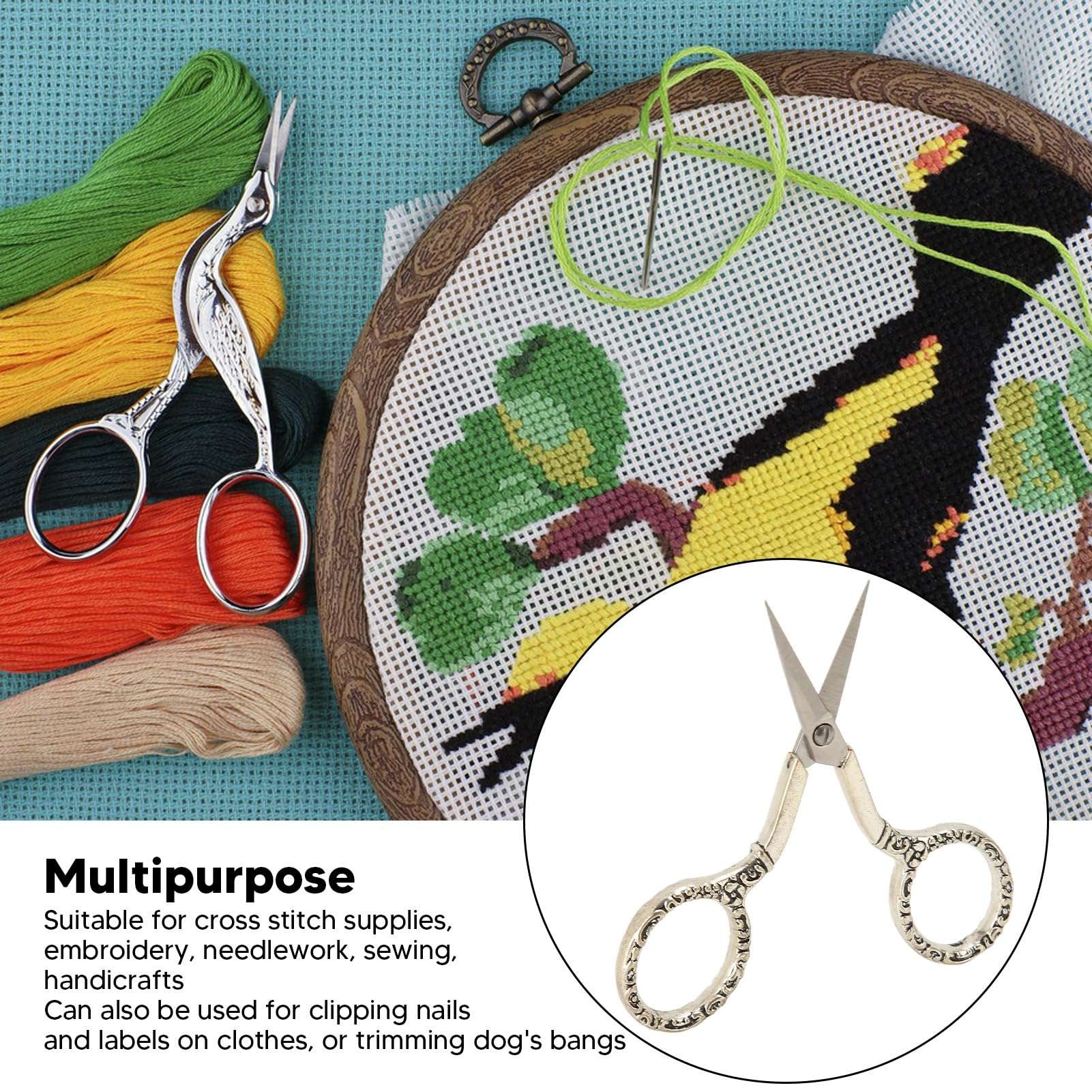 Kuuleyn Embroidery Scissors Retro Exquisite Stainless Steel Sewing Scissors with Sheath Chain Craft Supply Kit for Needlework Hobbies Home Decor DIY Projects for Craft 4