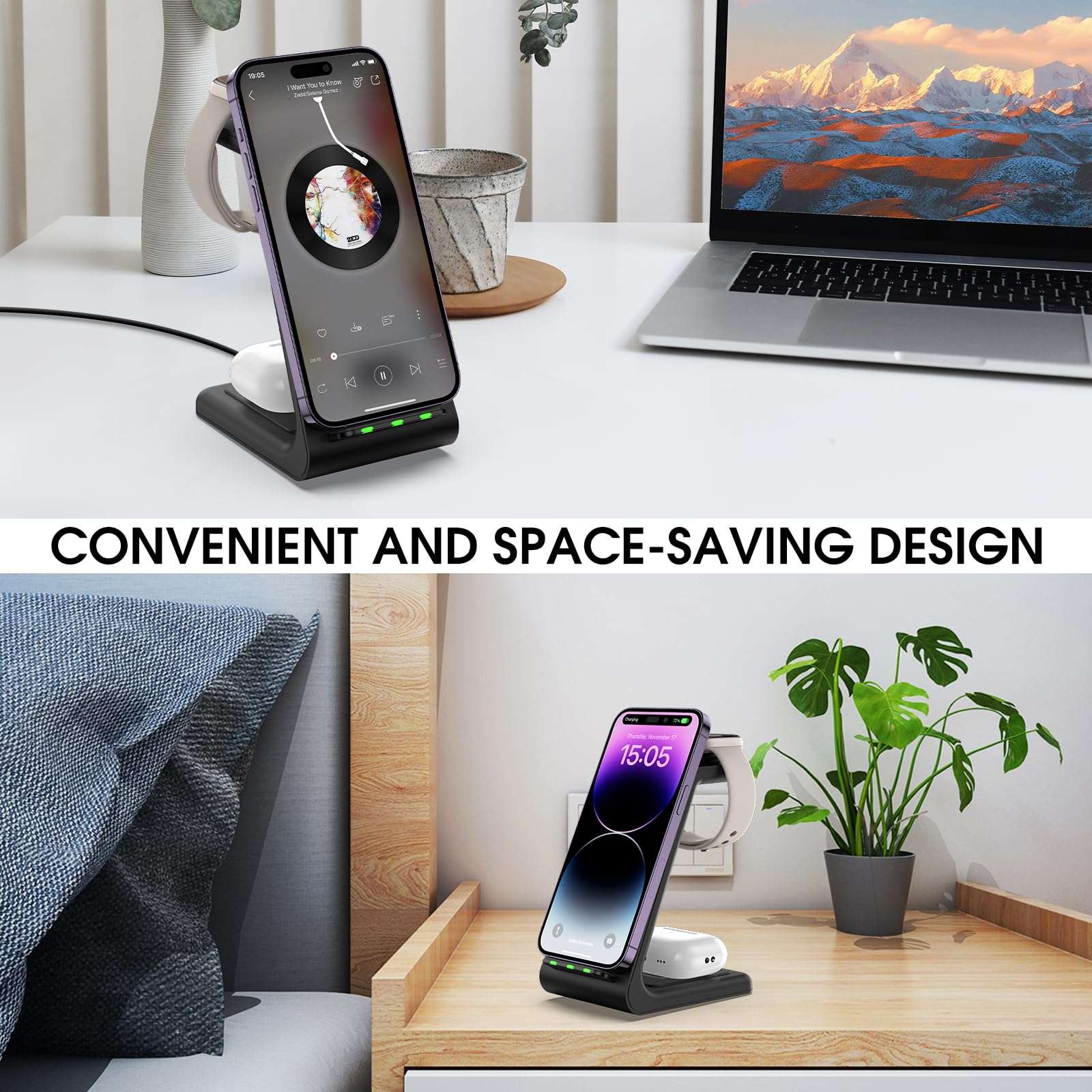 Wireless Charger 3 in 1 for iPhone/iWatch/Airpods, Charging Station for iPhone 15/14/13/12/11/Pro Max/SE/X/XS/8, Multi Charger Stand for Apple Watch 9/8/7/6/SE/5/4/3/2, for Airpods 3/Pro/2 6