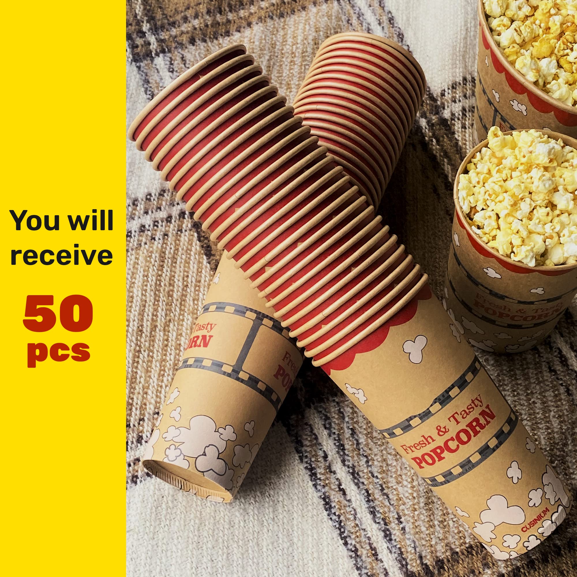 [50-pcs] 24 oz Kraft Popcorn Buckets + [100-pcs] 1 oz Red Popcorn Bags (Carnival Theme, Customizable) Bundle 4