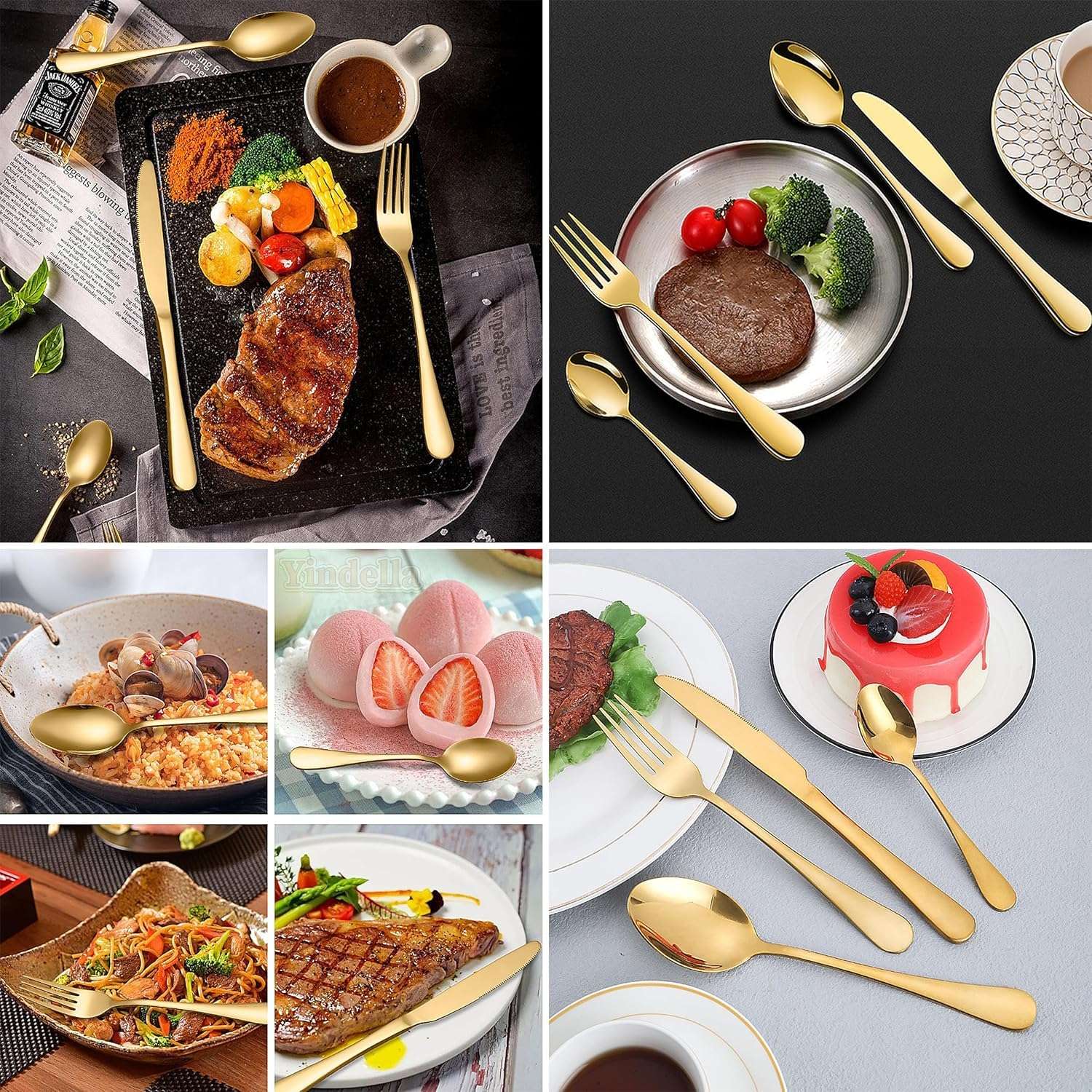 Shipnetic Golden 6-Piece Stainless Steel Cutlery Set Steak Knife Premium Dining Essentials-Stainless Steel Silverware Tableware[ Kitchen, Wedding, Restaurants,Gifting] Use 4