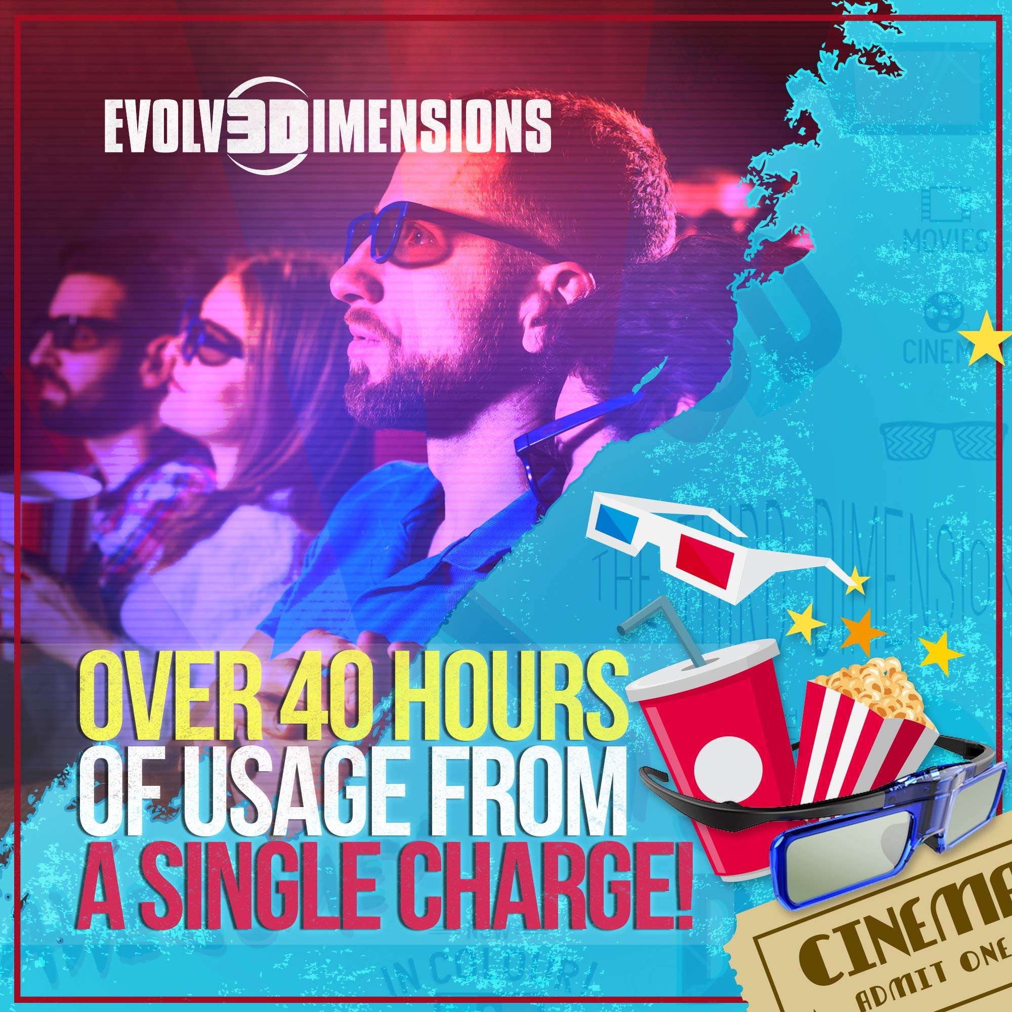 RetroDepth LT Lightweight Rechargeable DLP Link 3D Glasses for all DLP 3D Projectors (Benq, Optoma, Acer, Vivitek, Dell Etc) by Evolv3Dimensions (4 Pack) 5