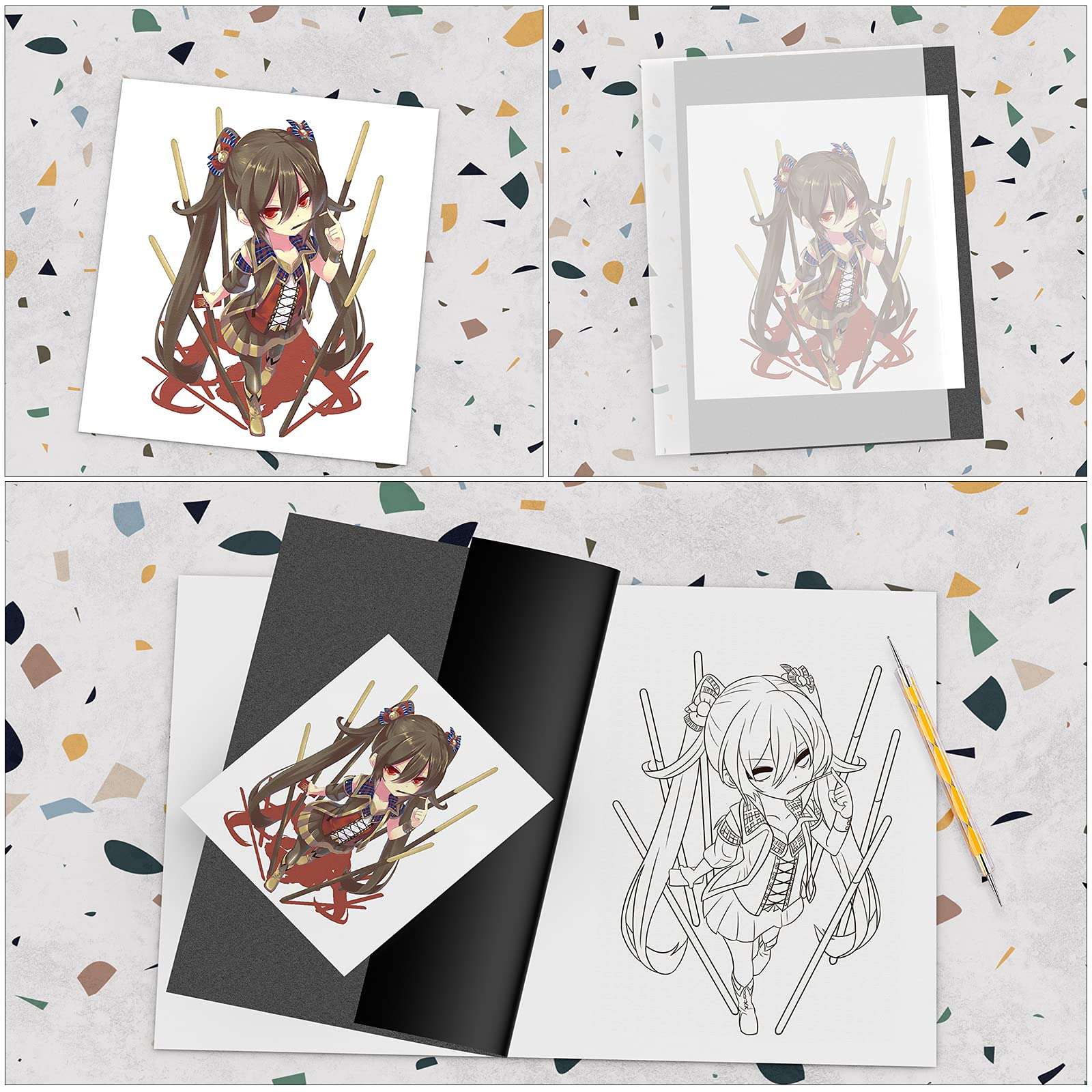 200 Sheets Carbon Paper Black Graphite Paper Transfer Tracing Paper and 5 Pieces Ball Embossing Styluses for DIY Woodworking, Paper, Canvas and Other Art Craft Surfaces 5