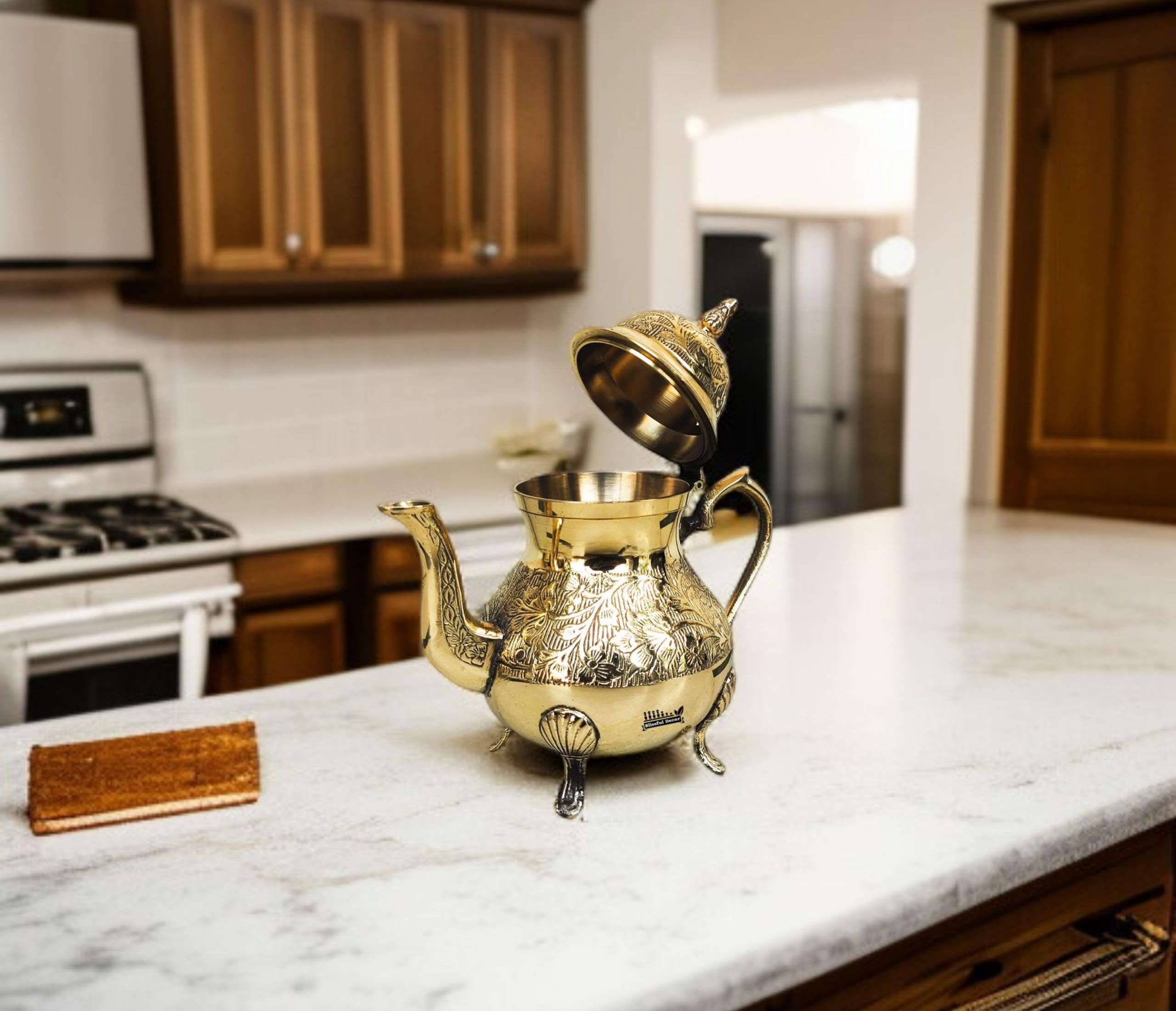 Brass Etching Design Stylish Tea Kettle Pot Mughlai Style Traditional Home Decor & Hotels for Serving Tea Coffee.Brass Kettle | Etching Kettle | SERVEWARE | Tea Pot | Brass Tea Pot | 6