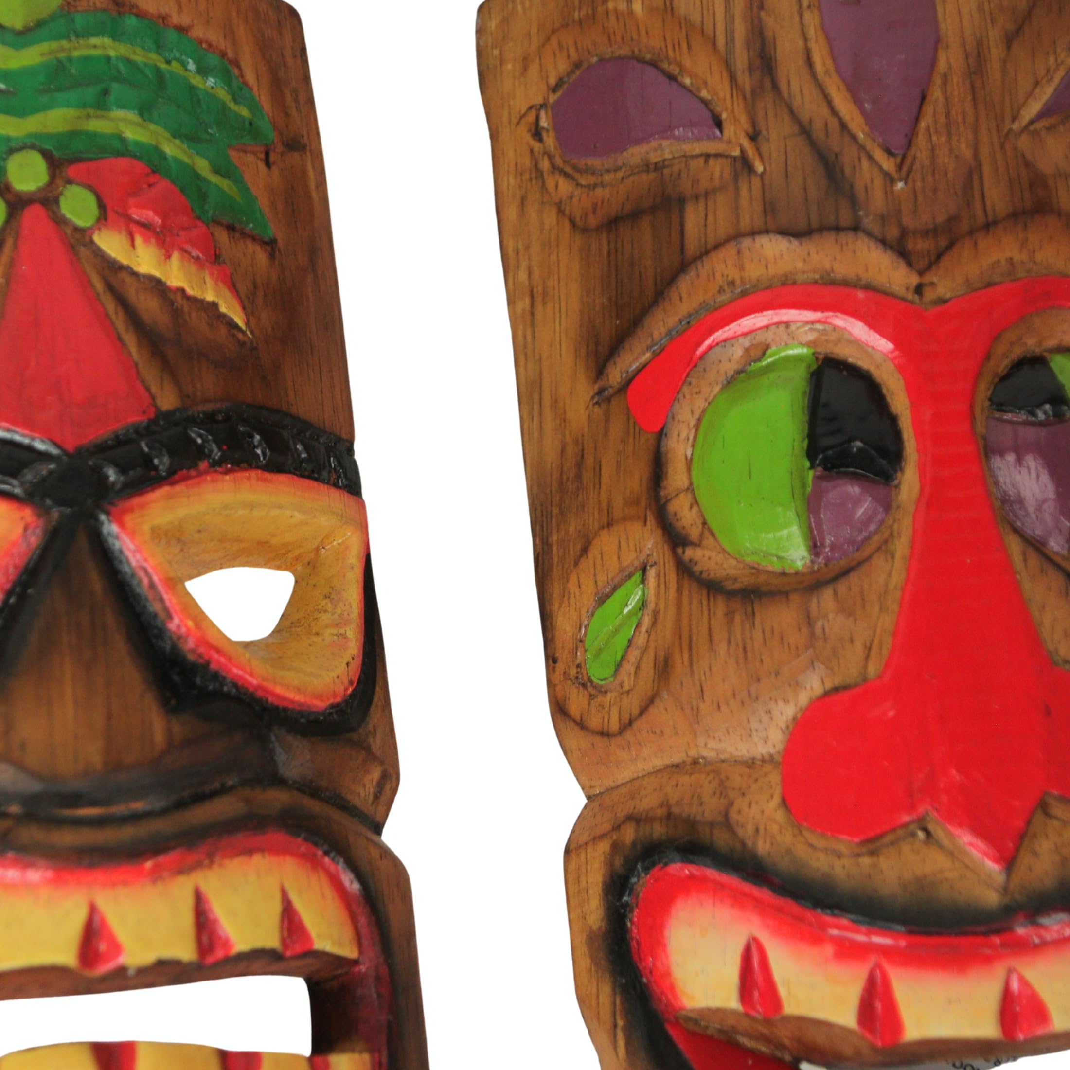 Set of 10 Hand-Carved Wood Polynesian Design Hawaiian Tiki Wall Hanging Masks - Exquisite 10-Inch High Masks for Vibrant Tropical Decor - Easy to Hang - Bright Colors 6