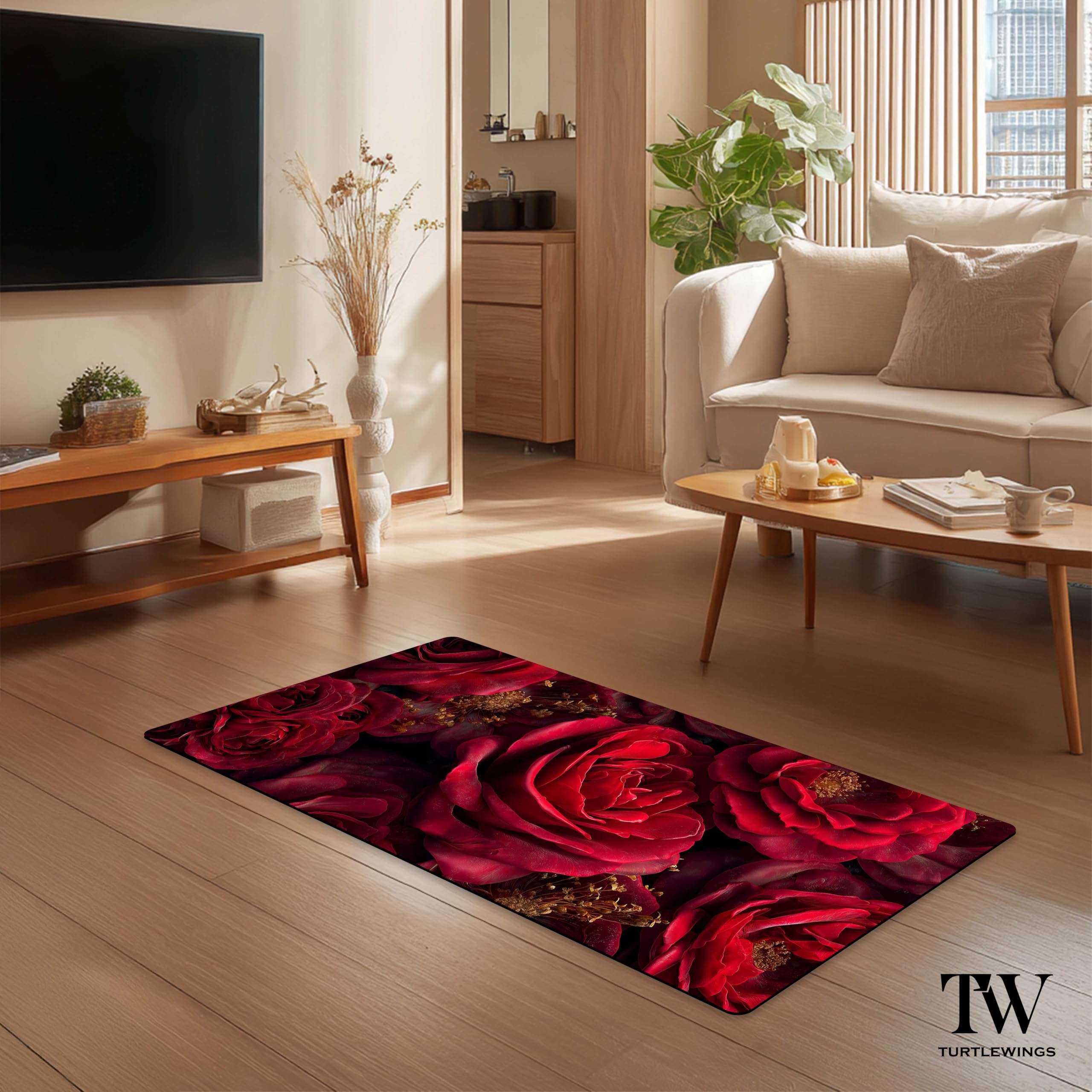 Floor Mat – Quick Dry Diatomite Absorbent Rug | Anti-Slip Soft Rubber Base Doormat for Bathroom, Bedroom, Kitchen & Entryway | Carpet Bathroom Floor Mat (80×40 cm – 3D Illusion Deep Red Rose Design) 5