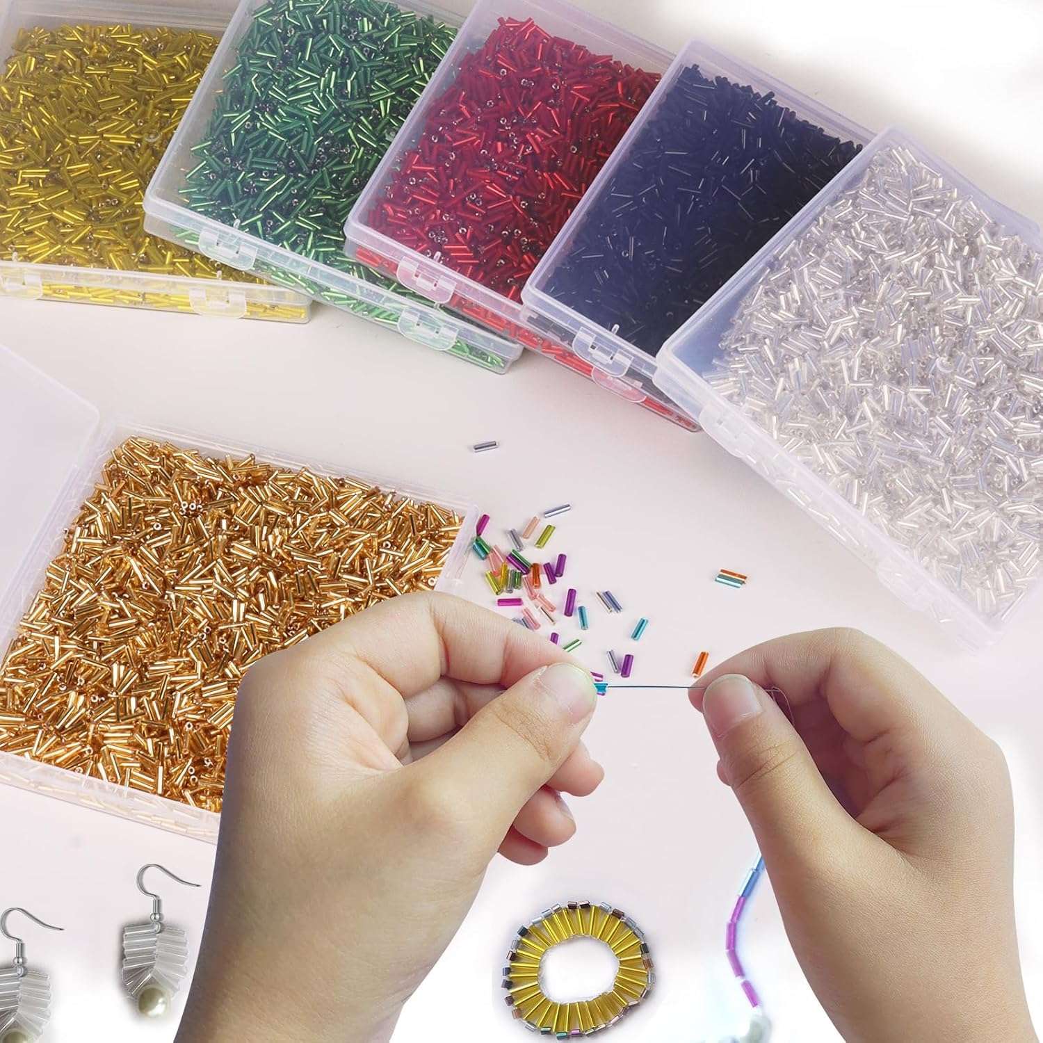 Yholin 4000pcs Bugle Beads, IndianRed Embroidery Tube Beads for Jewelry Making, Small Long Beads for Craft DIY Bracelet Necklaces Supplies, 7x2mm 6