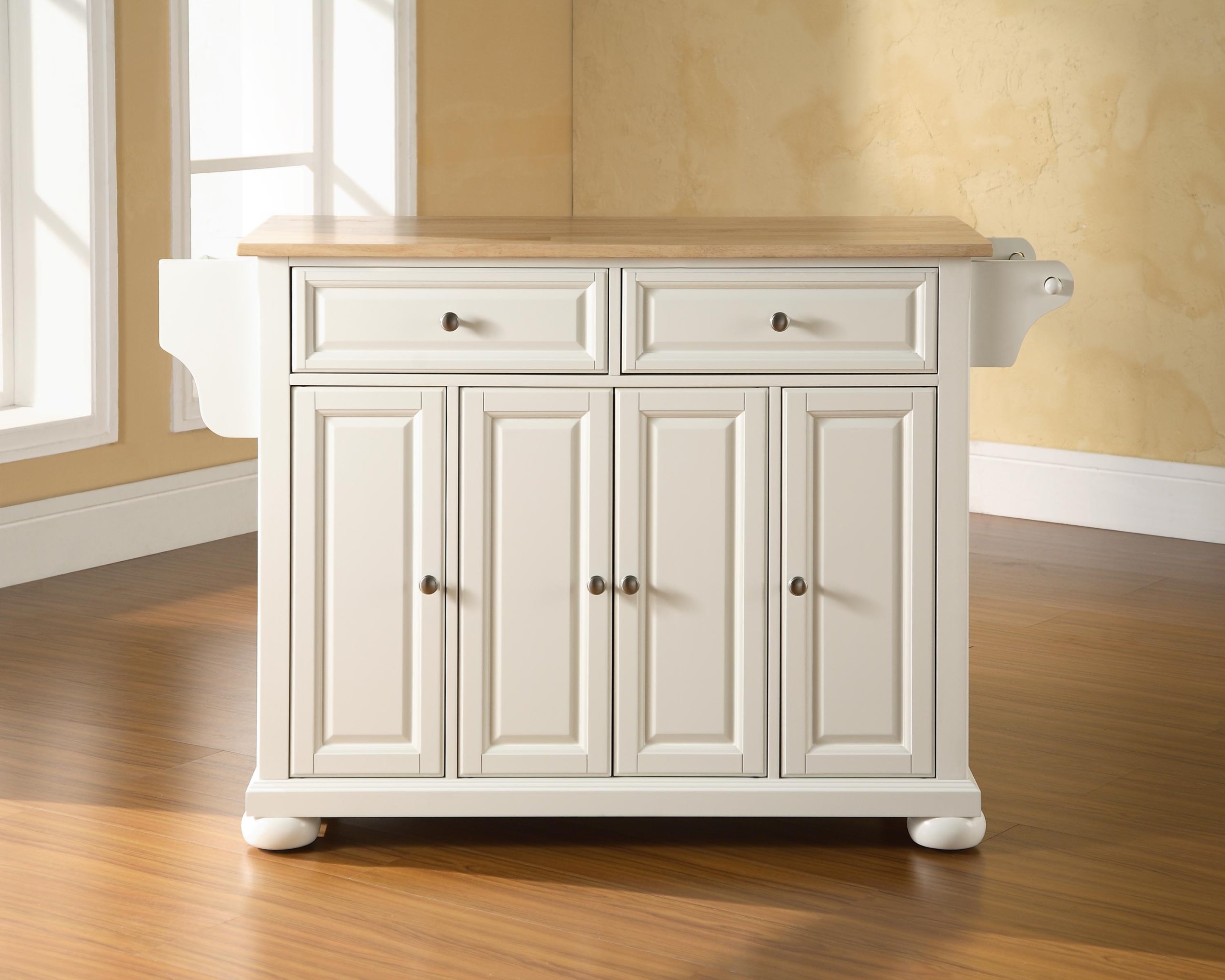 Crosley Furniture Alexandria Wood Top Rolling Kitchen Island Storage Cart, Microwave Stand, Spice Rack, White 5