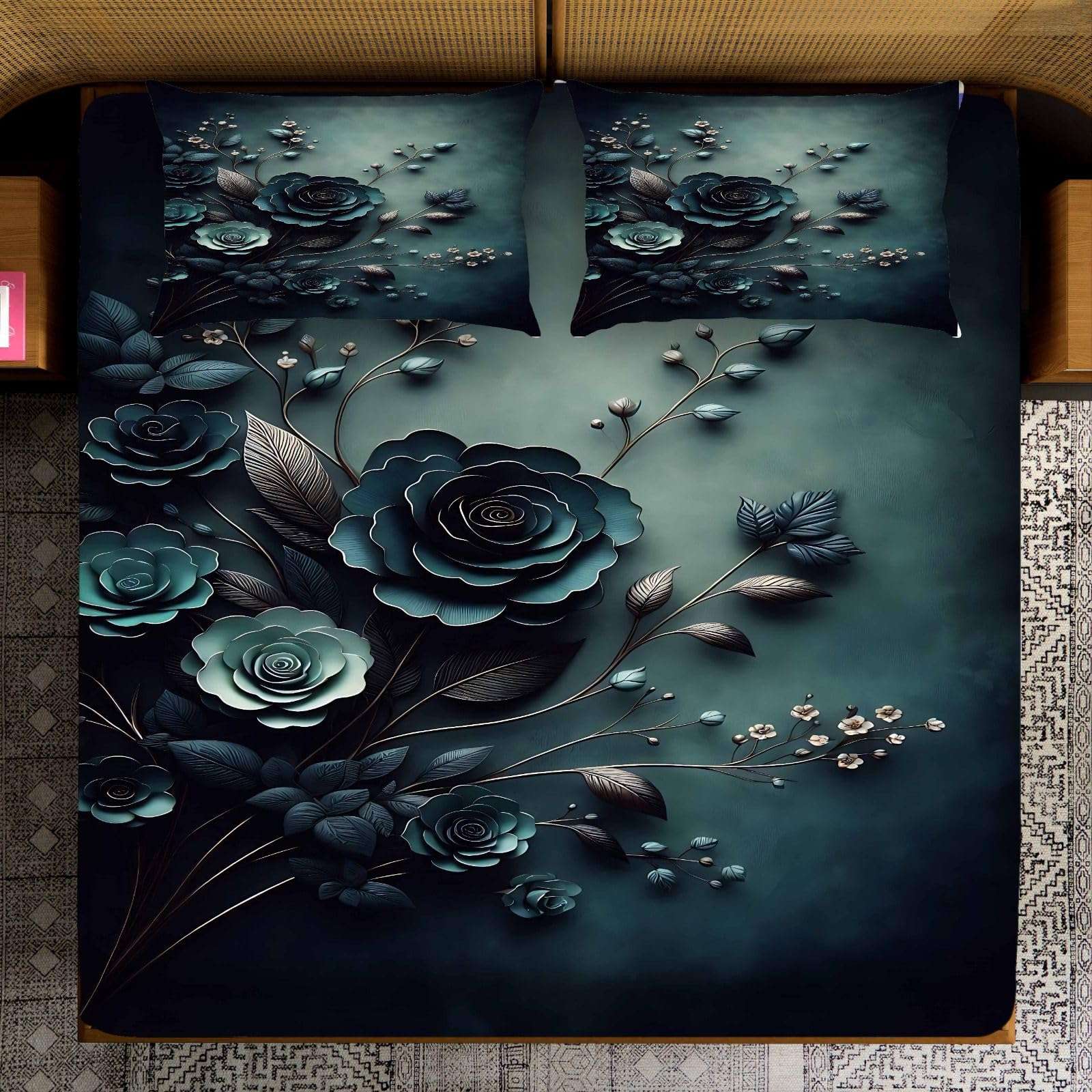 Laying Style™ 7D Glace Cotton Super King Size Printed Flat Double Bedsheet, 108 X 108 Inch and 2 Pillow Cover Without Joint II 400 TC,108" x 108" Inch (Super King, Multicolor) 1