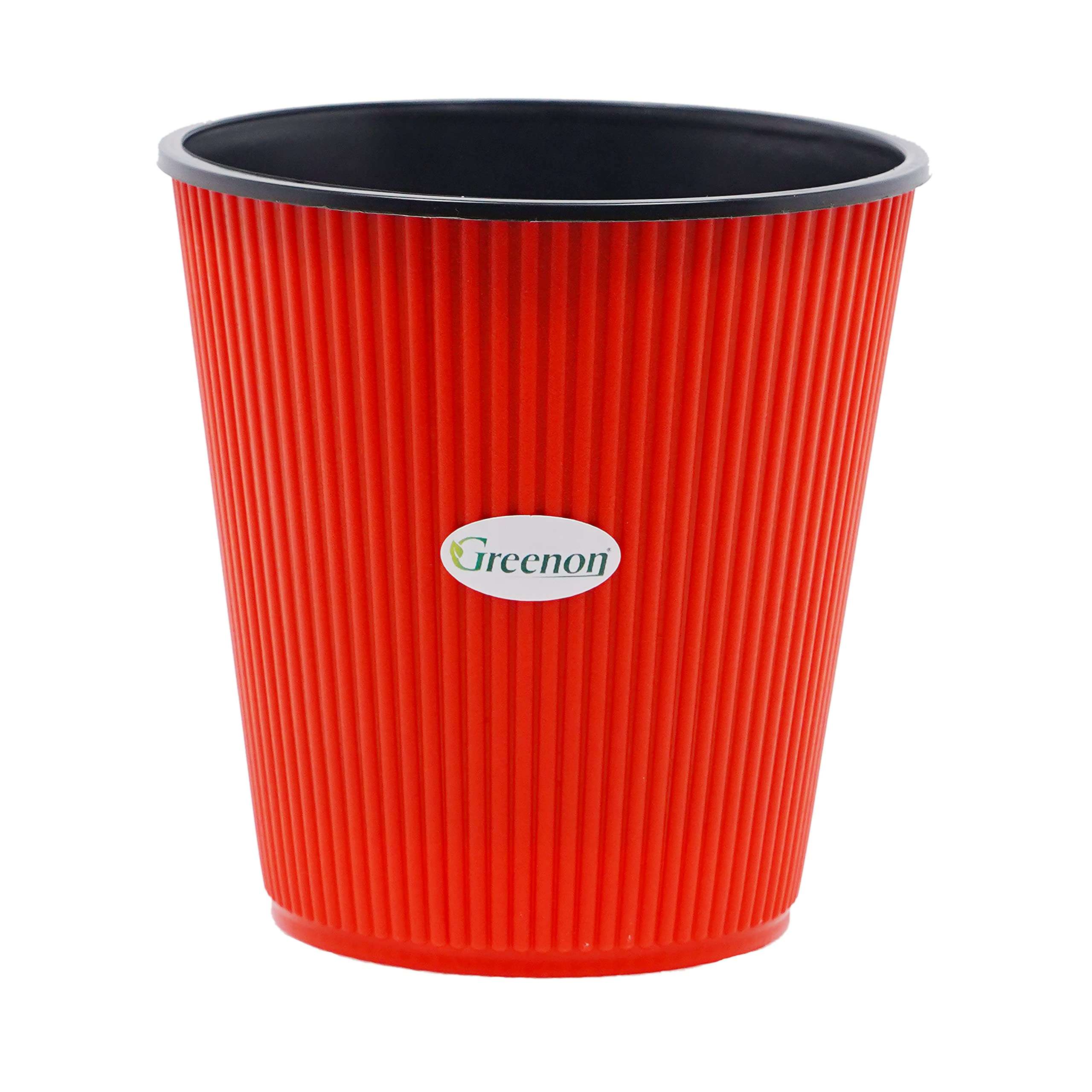GREENON 7 Inch Small Plant Pot | Pack of 4 | Self Water | Red Outer and Black Inner | Best for Countertop and Tabletop, Balcony | Non-Fadable Planter | Virgin Plastic Gamla | RED 4 2