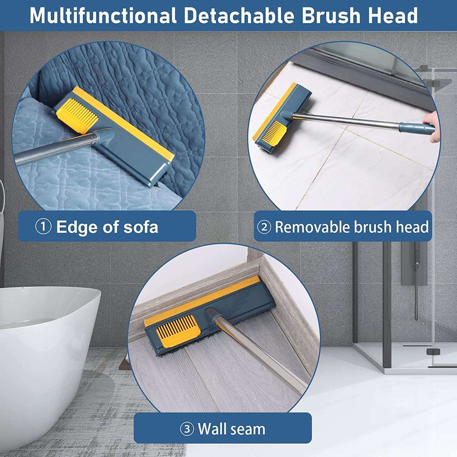 Zorzel Floor Scrub Brush with Comb Teetch and Squeegee, 44" Stiff Bristle Deck Brush, 2-in-1 Floor Scrubber Cleaning Grout Brush for Tile Bathroom Shower Patio and Kitchen 5