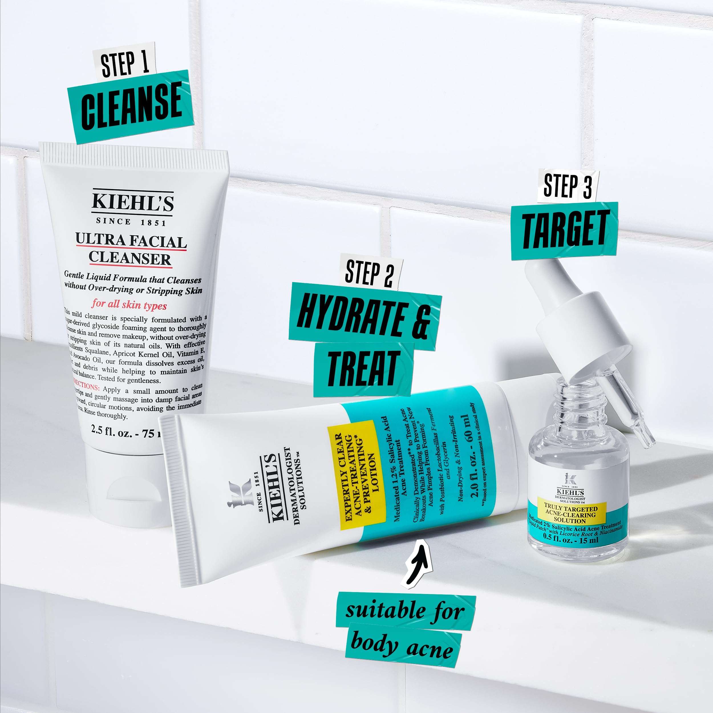 Kiehl's Acne Routine Skincare Set - $87 Value Including Cleanser, Acne Spot Treatment, and Salicylic Acid Gel Moisturizer - Prevent Breakouts 4