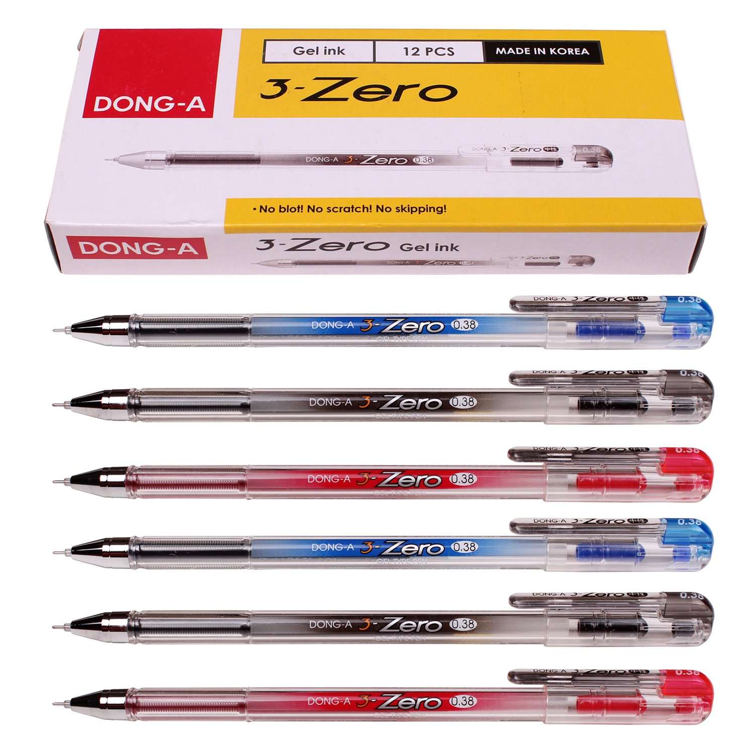 Dong-a 0.38 Mm 3-zero Gel Ink Ball Point Pen Excellent Writing (No Blot,no Scratch,no Skipping) Color Mix-12 Pens 1