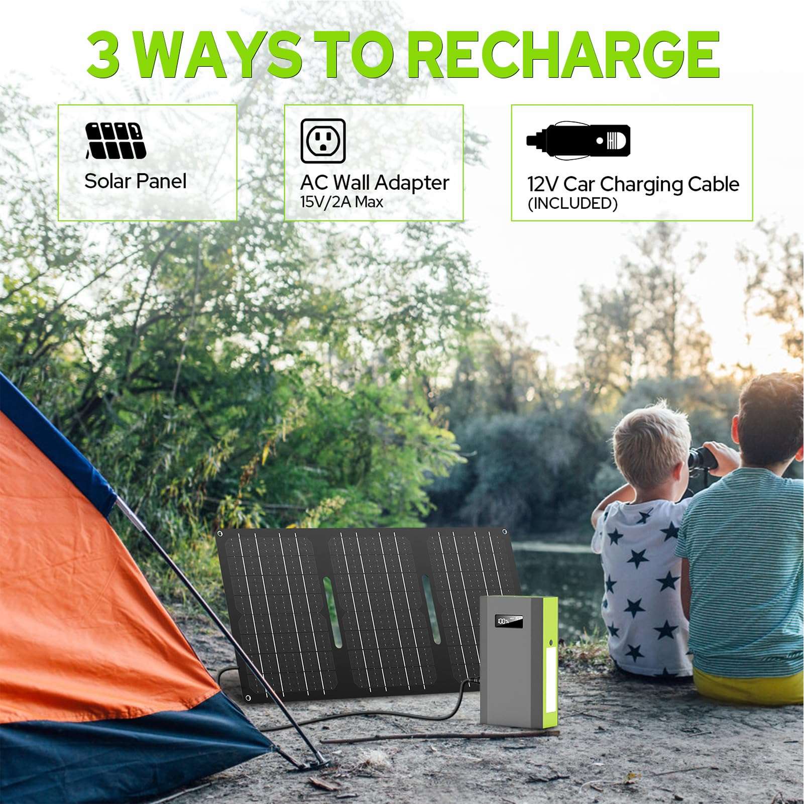 ZeroKor Portable Power Bank with AC Outlet, 110V Portable Laptop Battery Bank with Solar Charger Backup Power Source for Outdoor Smart Devices Tent Camping Backpacking Emergency 4