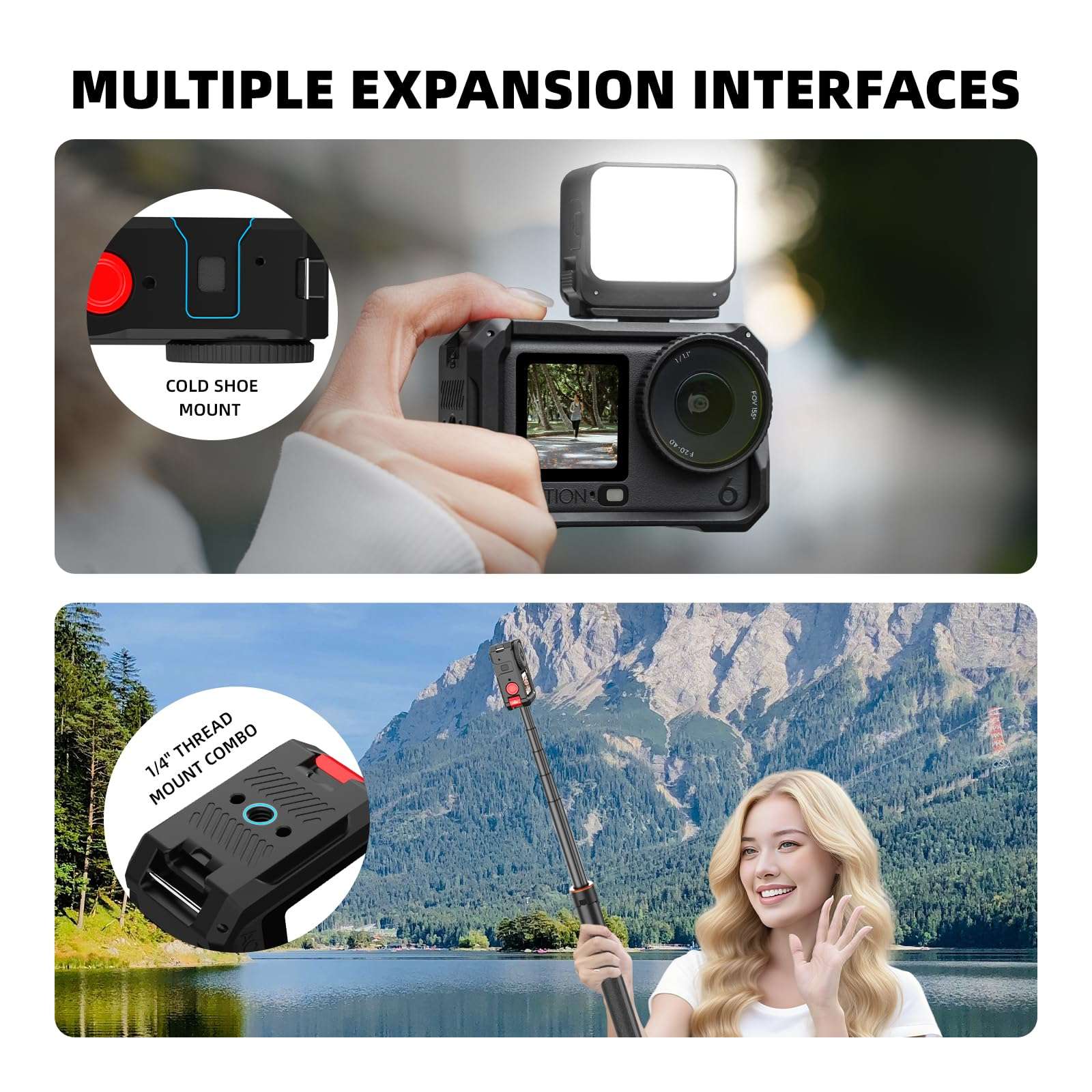 BRDRC Action 6 Camera Cage + Screen Protector+ Carrying Case (for Frame) Accessories Kit, Protective Metal Cage Portable PU Hard Bag Tempered Glass Lens Film for DJI Osmo Action 6 Protective Bundle 6