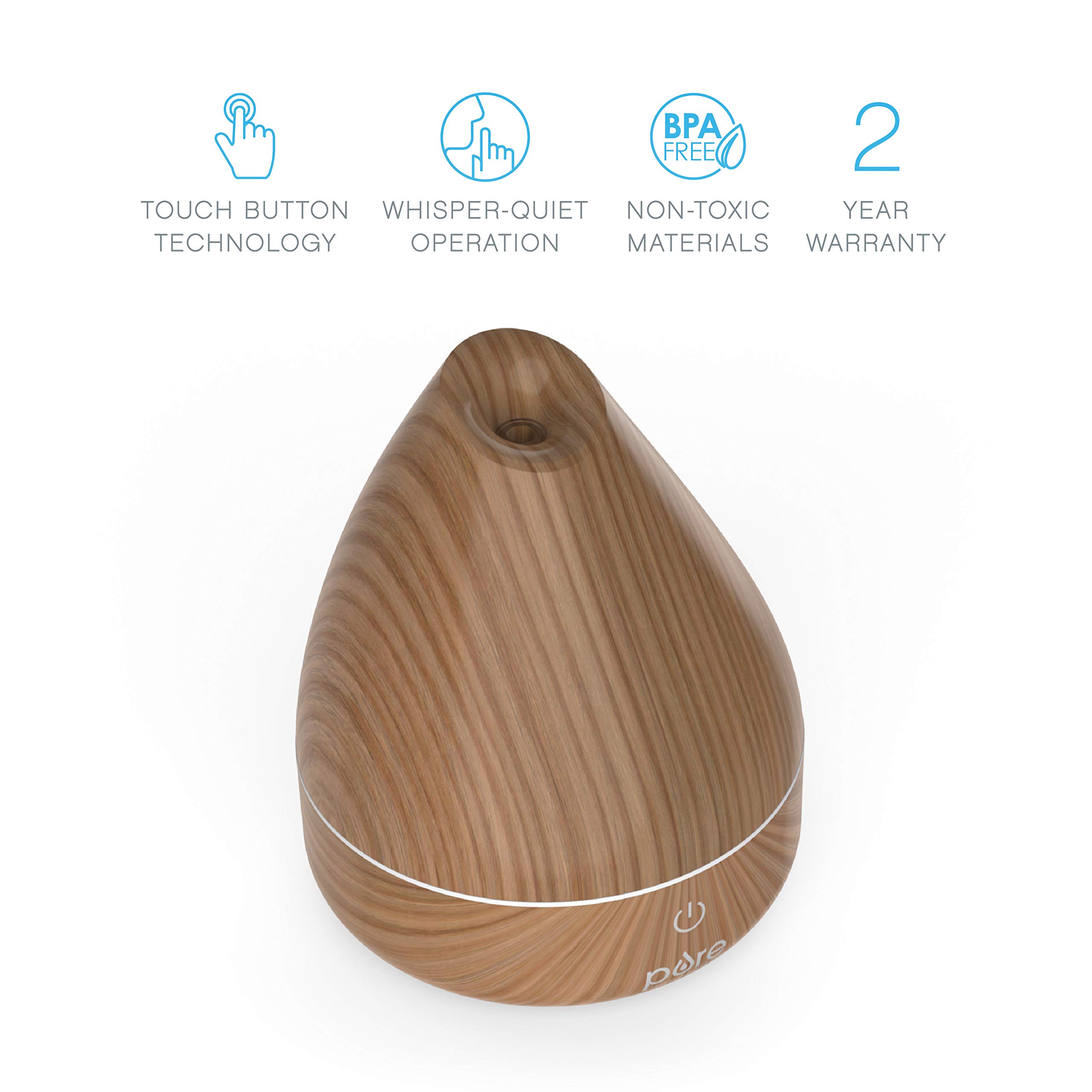 Pure Enrichment PureSpa Natural Aromatherapy Oil Diffuser (Natural) - Ultrasonic Air Deodorizer with 200ml Water Tank, Wood-Grain Accents, Soft Color-Changing Lights, and Auto Safety Shut-Off 3