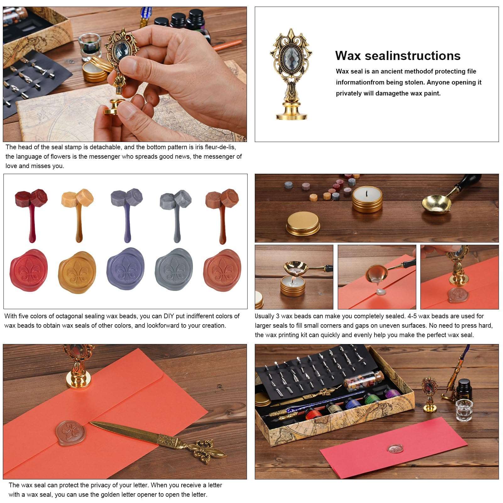 Antique Calligraphy Feather Pen Quill Pen and Ink Set for Beginners, Glass Dip Pen Wooden Dip Calligraphy Pen for Writing, Drawing, Signature, Wedding, Birthday, Blue 4