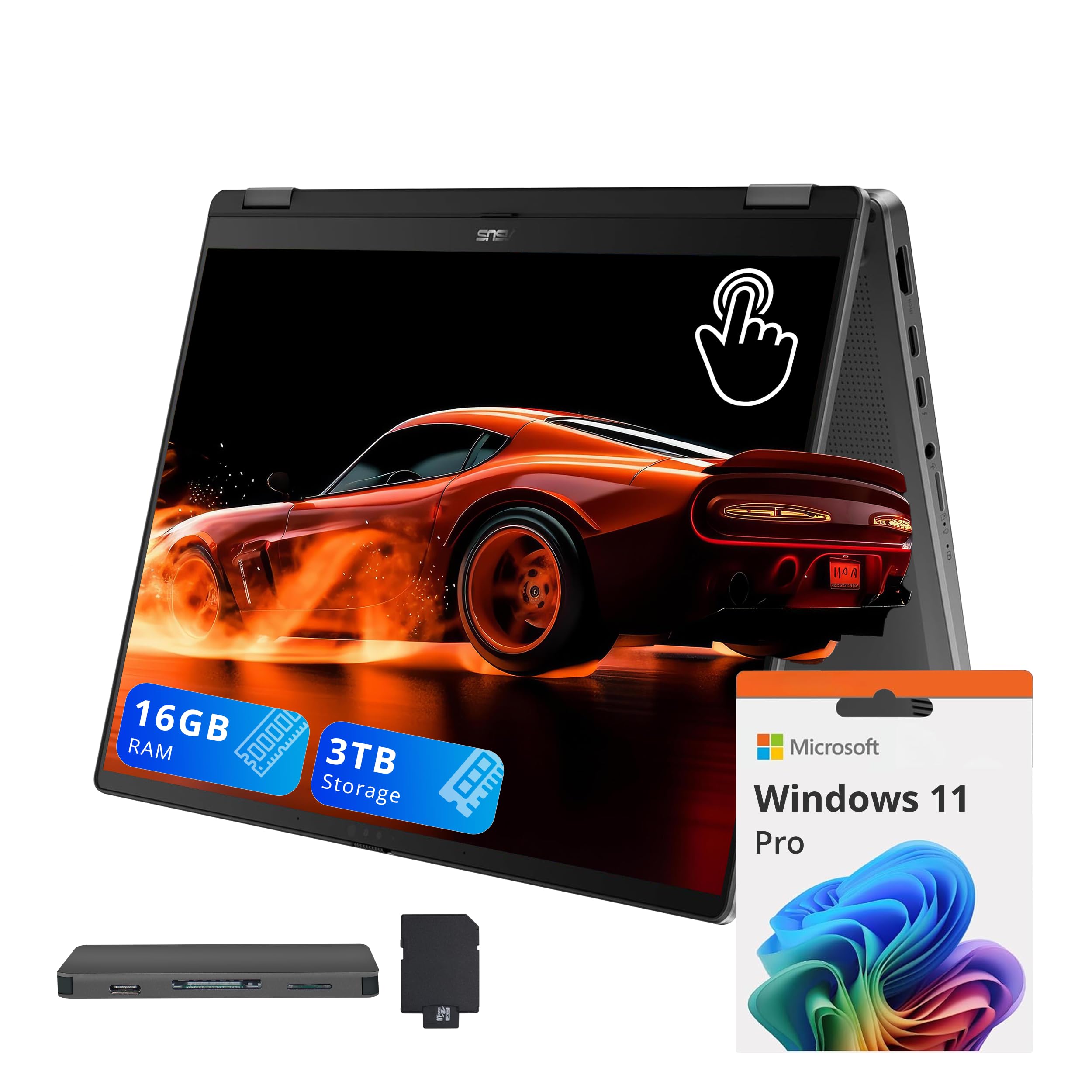 ASUS Vivobook Flip 14" 2-in-1 WUXGA Touch Laptop, Intel Ultra 7 256V, 16GB LPDDR5, 3TB Storage (2TB SSD+1TB Docking Station), Intel Arc Graphics, Backlit Keyboard, Webcam, Wi-Fi 6, Win11 Pro, Gray