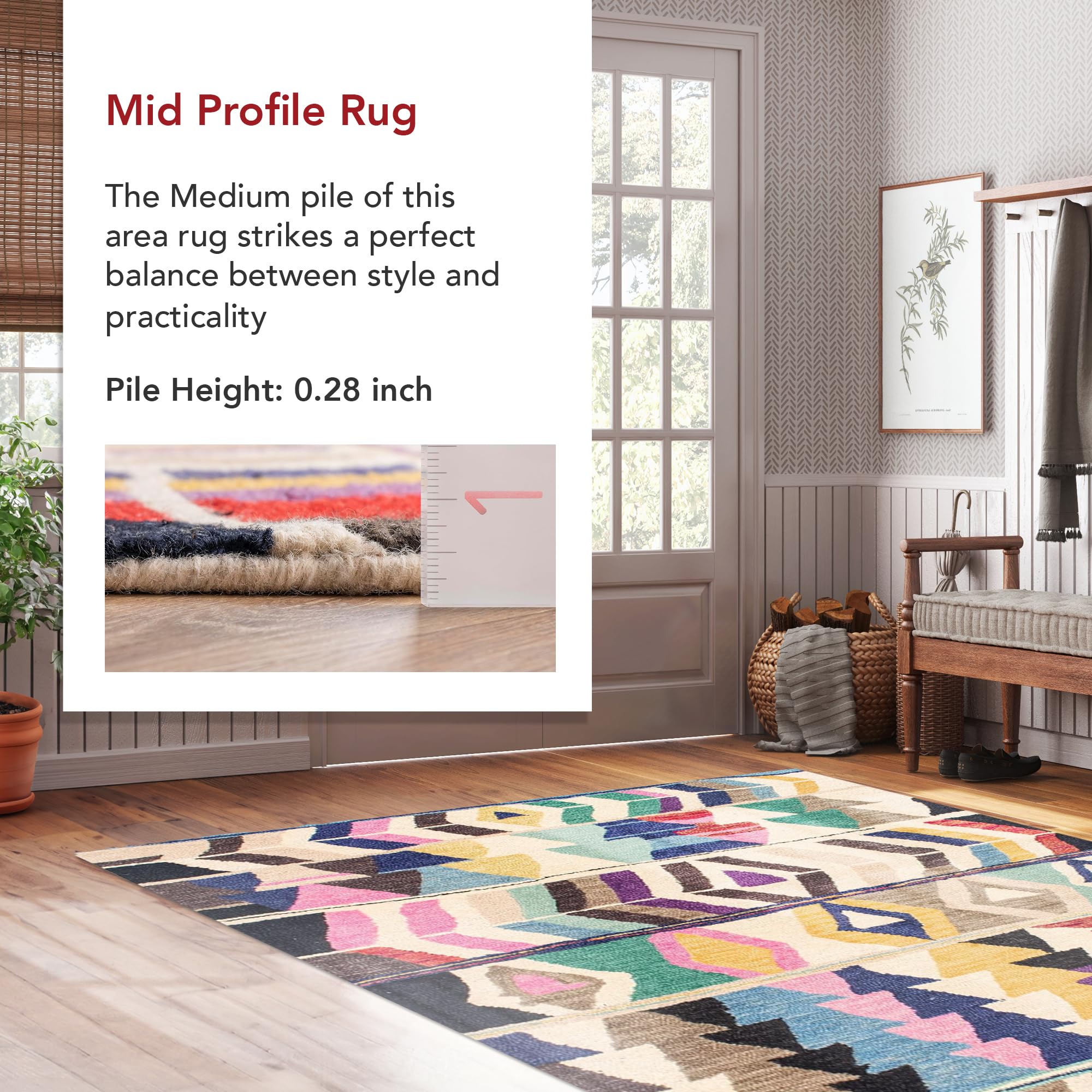 nuLOOM Ofelia Geometric 2'6" x 6' Wool Runner Rug for Living Room Bedroom Dining Room Entryway Hallway Kitchen, Multicolor/Black 4
