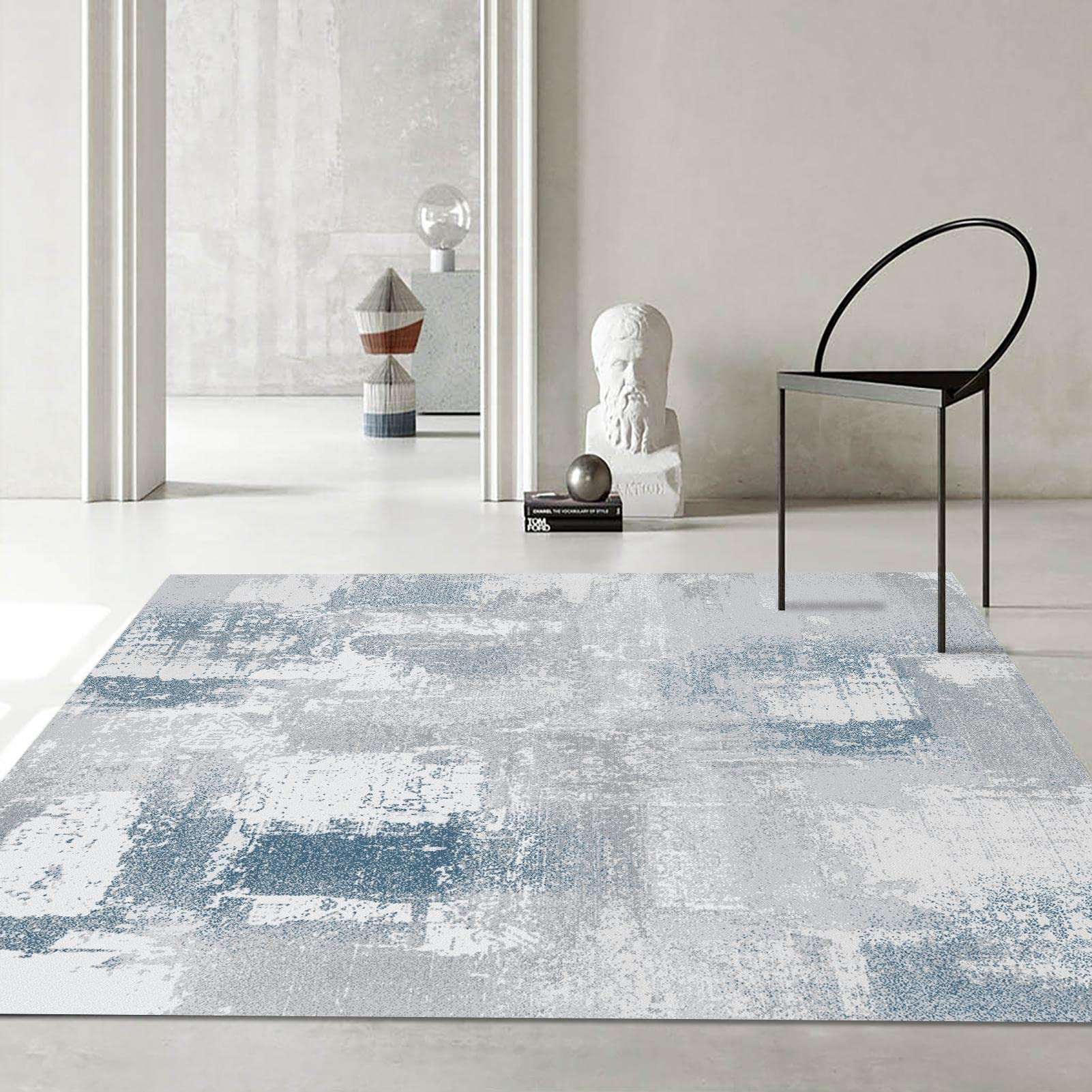 FINOREN Artistic Abstract Area Rug.Lattice-Lake Blue,4x6 Feet,Suitable for Bedroom,Living Room,Apartment,Machine Washable Non-Slip Soft Modern Interior Rug,Smudge-Proof,Non-Shedding. 4