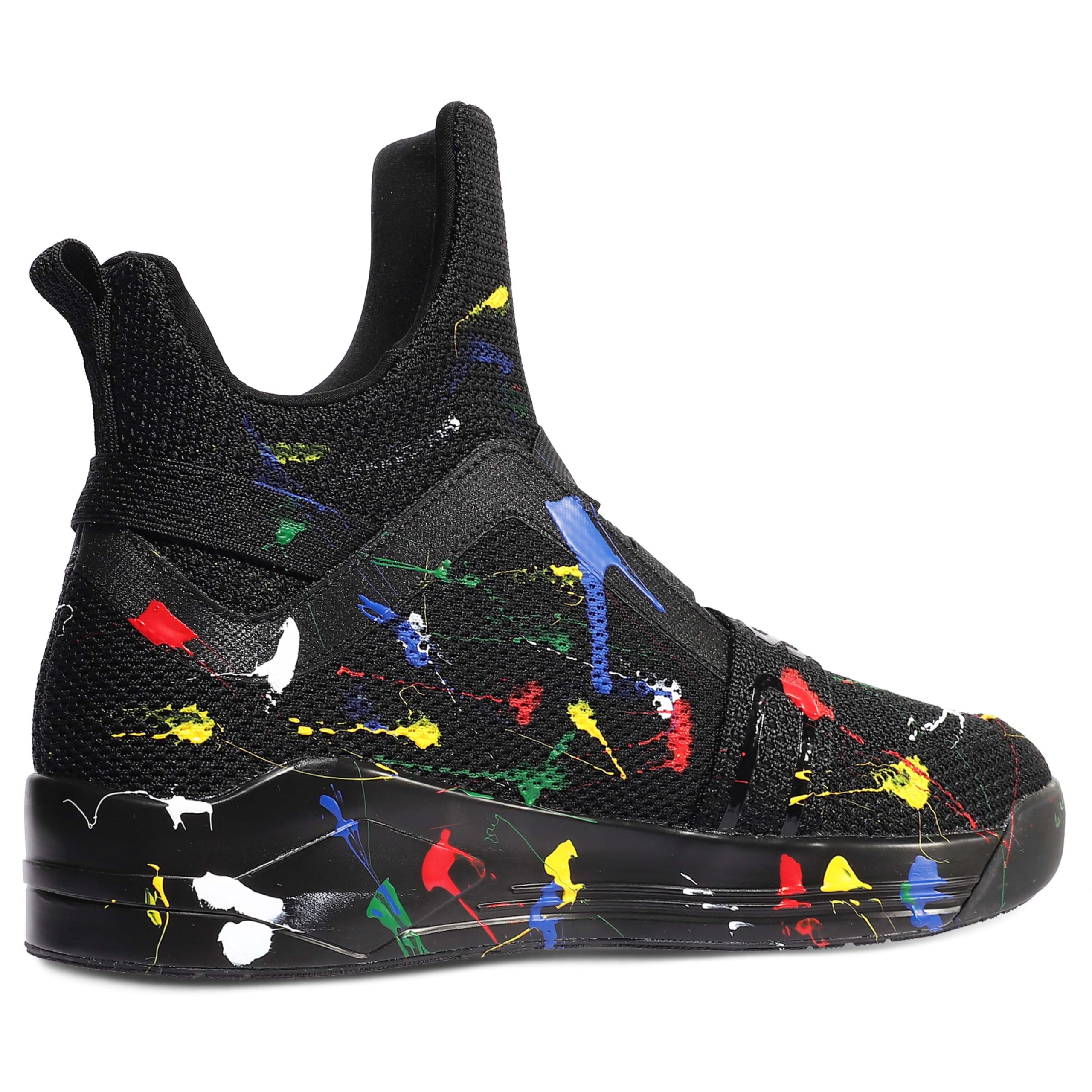 Soulsfeng Black High Top Sneakers for Men 5.5 Fashion Colorful Spray Stylish Skateboard Basketball Walking Shoes 5