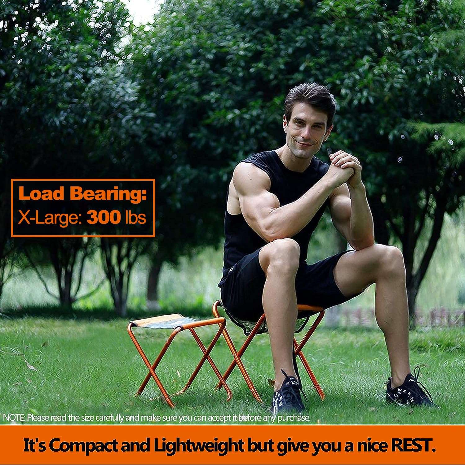 spofine Folding Camping Stool, Sturdy Portable Chair for Adults, Foldable Stool for Fishing, Hunting, Travel, Backpack(Size：XL) 5