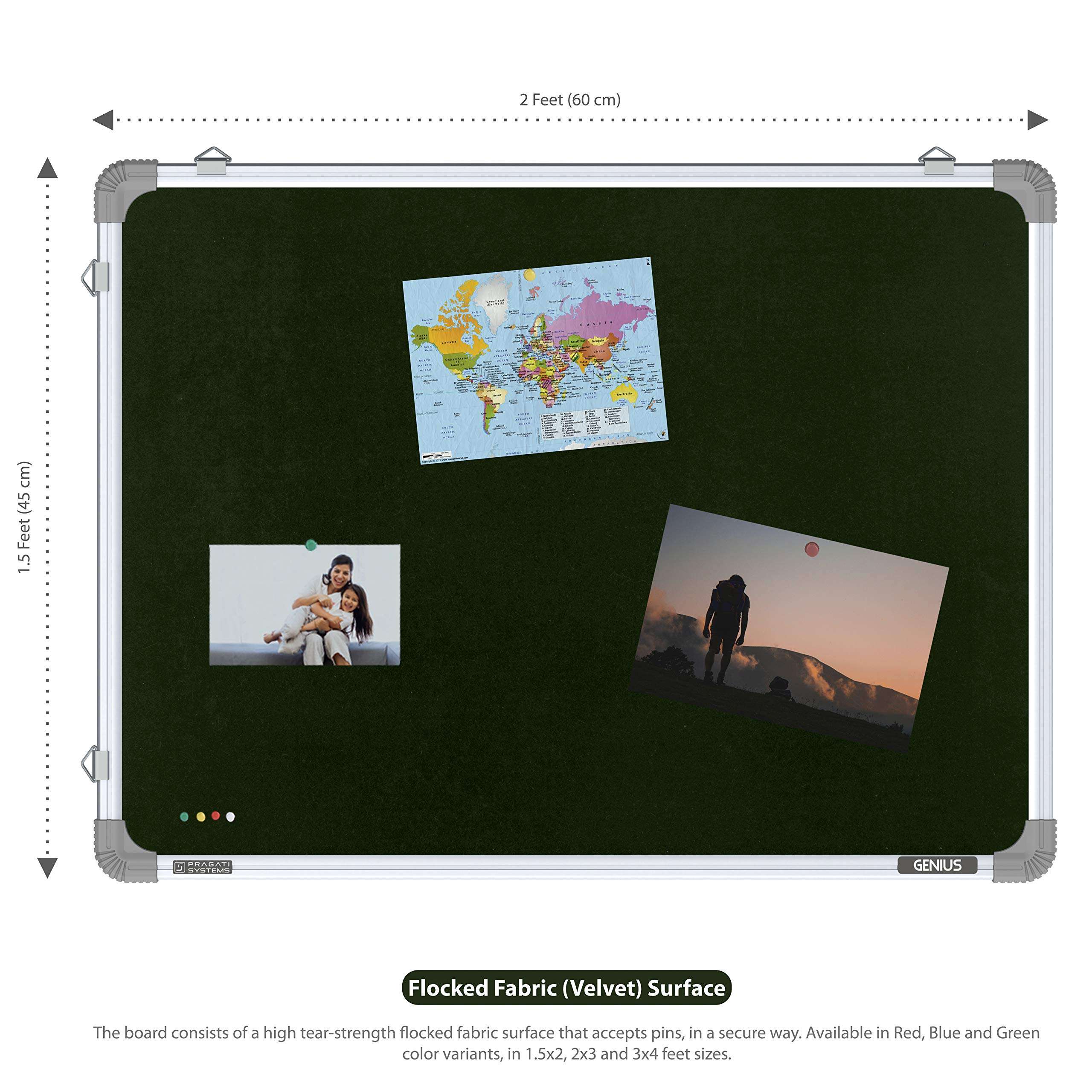 Pragati Systems® Genius Pin-up Display Board for Home, Kids, Office & School (GPUG4560), Lightweight Aluminium Frame, 1.5x2 Feet, Green (Pack of 1) 3