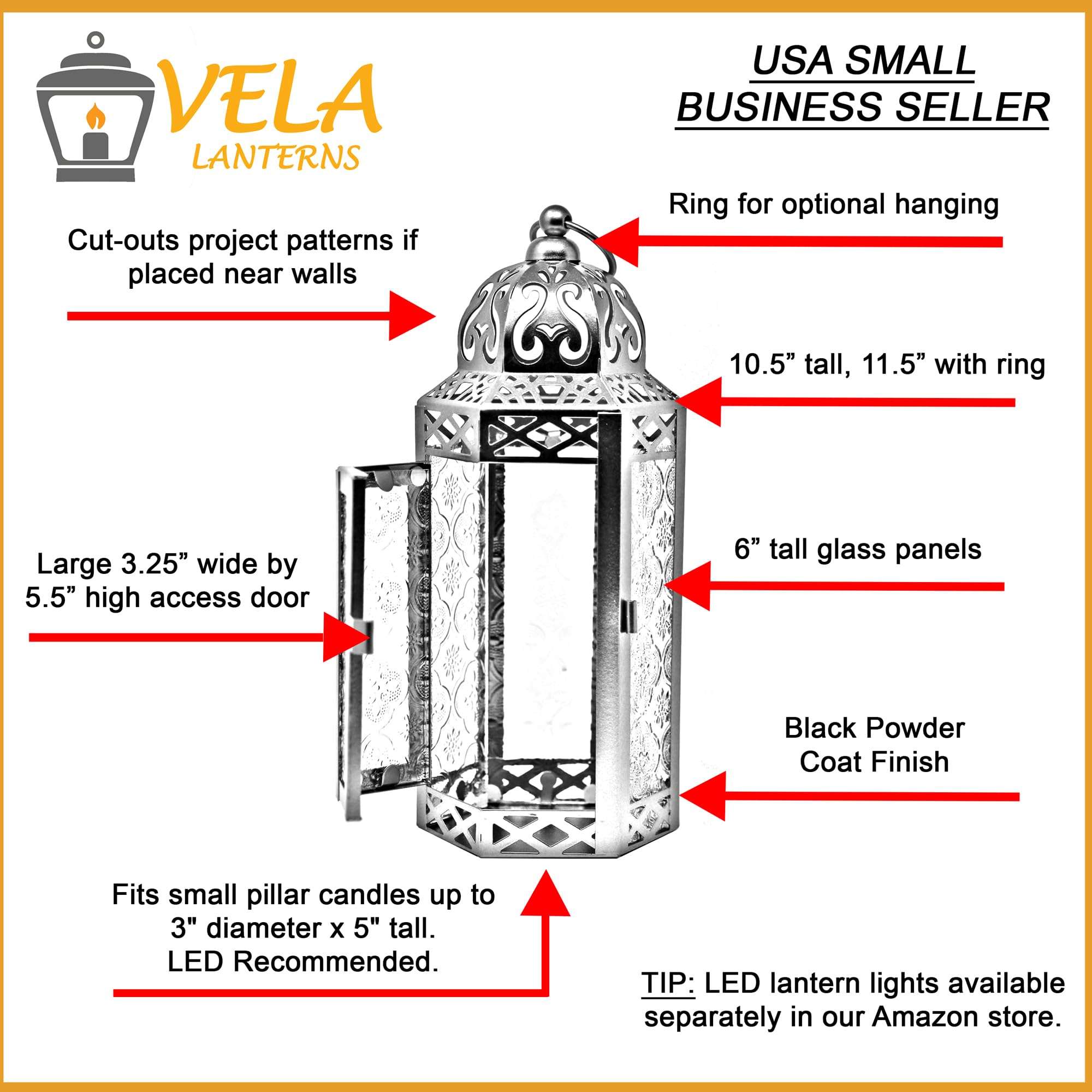 VELA LANTERNS 3pk Metal Moroccan Decorative LED Fairy Lights Candle Lantern Holders for Indoor Home Fantasy Decor, Table Centerpieces, Outdoor Patio or Porch, Weddings, Cobalt Blue, Medium 6