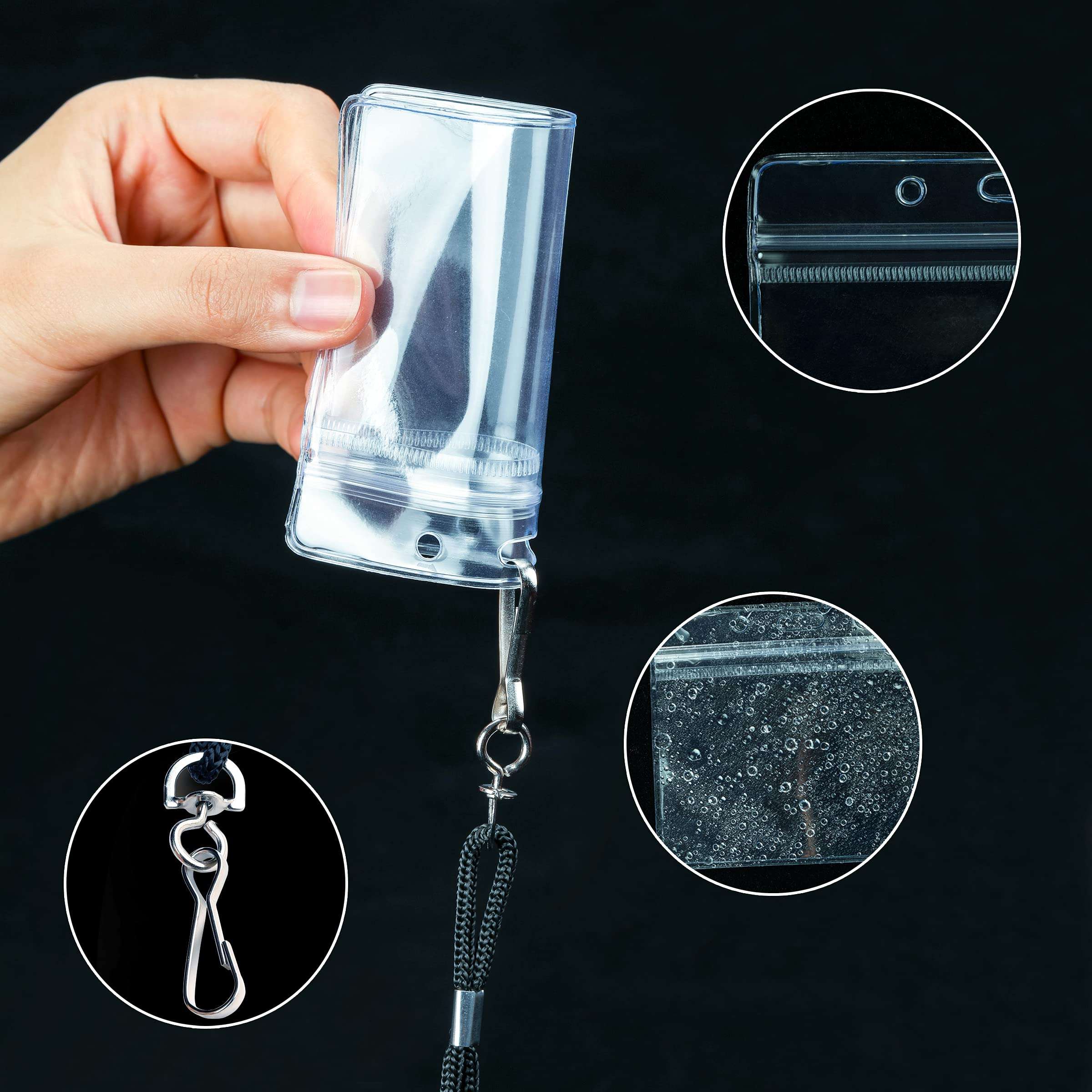 50Pcs Clear Plastic Horizontal Name Tags Badge ID Card Holders and 50Pcs Black Lanyards with Swivel Hook 4