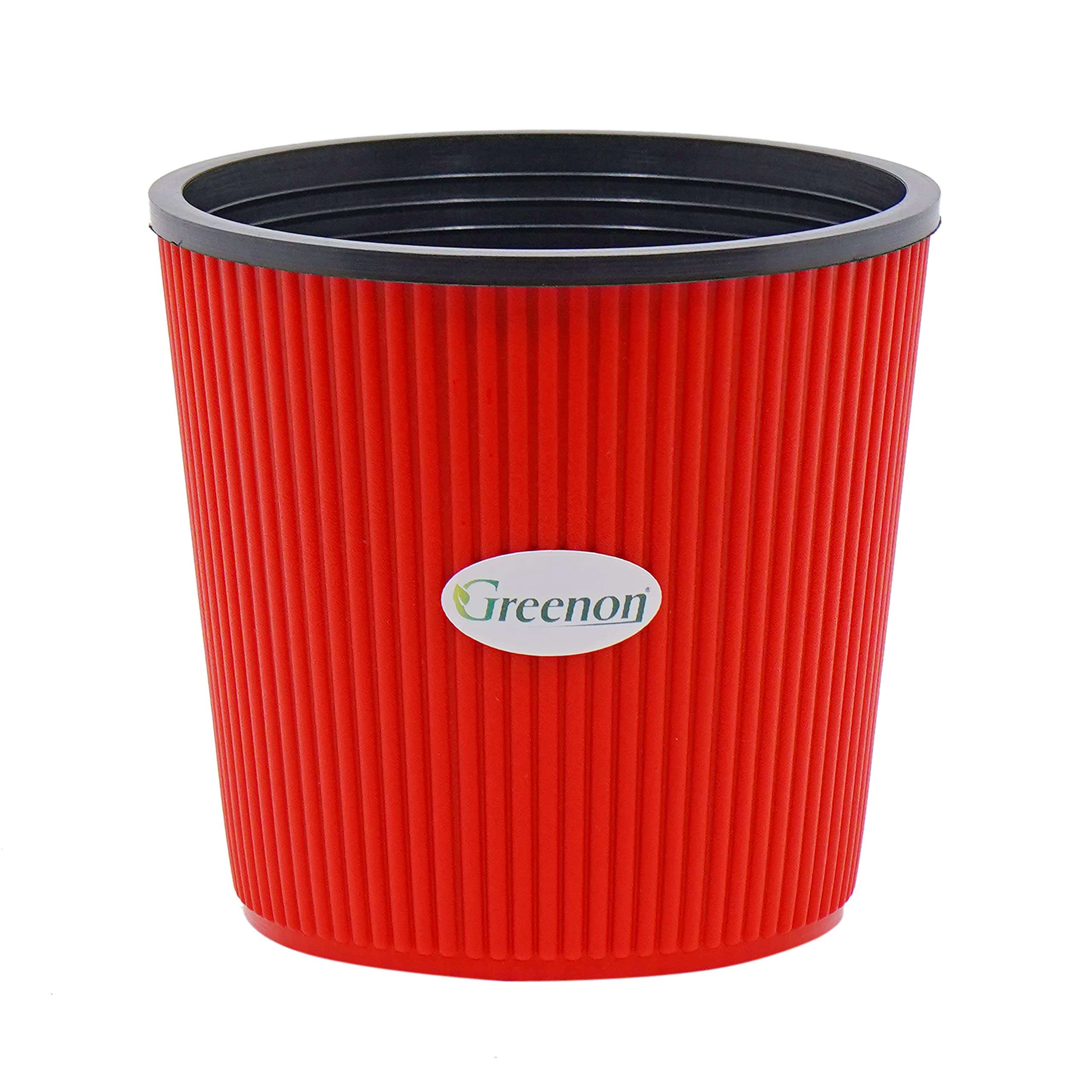 GREENON 5 Inch Small Plant Pot | Pack of 5 | Self Water | Red Outer and Black Inner | Best for Countertop and Tabletop, Balcony | Non-Fadable Planter | Virgin Plastic Gamla | RED 5 2