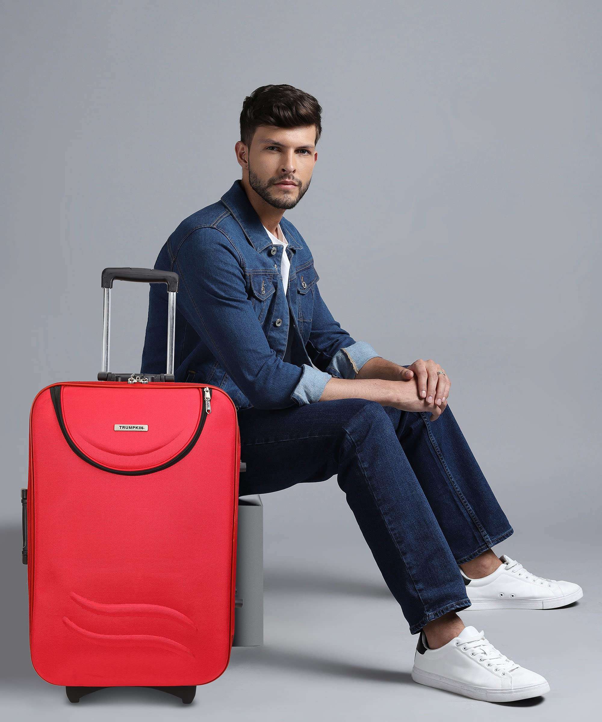 Trolley Bag Set, Small and Medium Suitcase for Travel, 2 Wheel 55 & 65 Cm Luggage for Men and Women's, Soft Side Cabin and Check in Bag (Combo, Red SS) 2