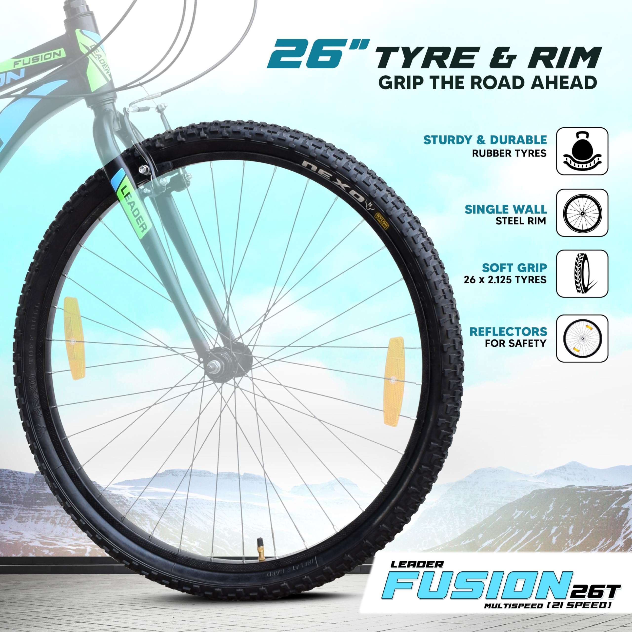 Leader Fusion 26T Multi Speed (21 Speed) Grear Cycle with Rigid Fork and Power Brake - Hybrid Cycle/City Bike 5