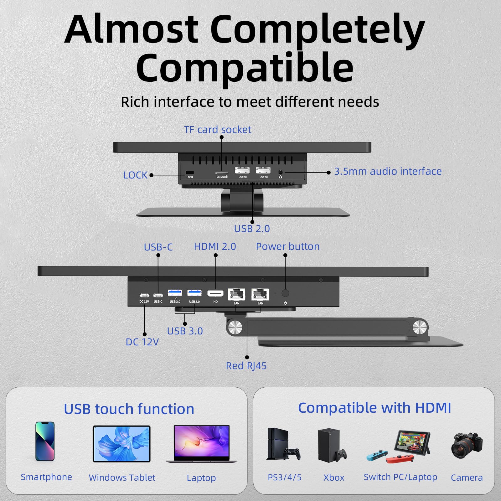15.6" All-in-One Desktop Computers, FHD 180°Adjustable Touchscreen Win 11 Pro Industrial Computer Intel N100 8GB RAM/128GB ROM, HDMI 2.0 WiFi 5 Bluetooth 5.0 for Office/Automation/Kiosk/Bar/Warehouse 4