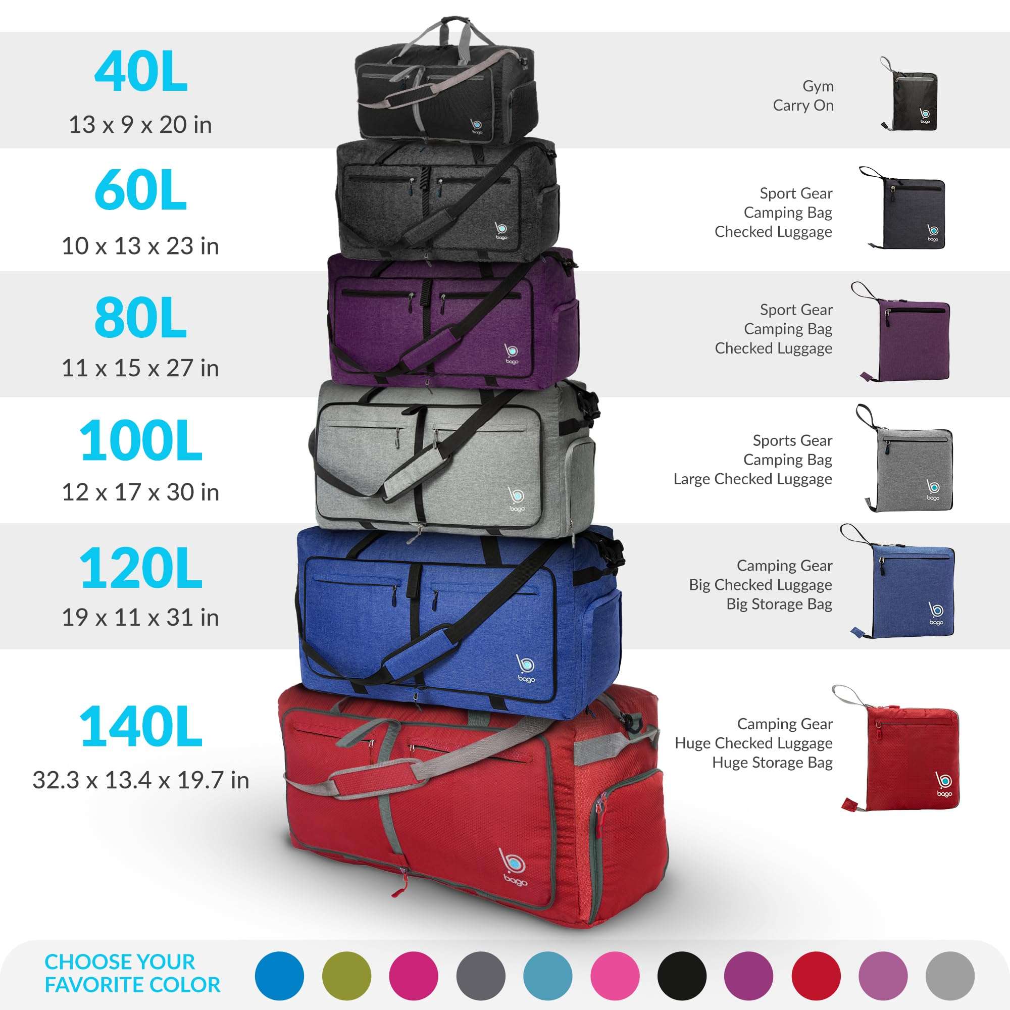 Bago Travel Bundle: 4 Packing Cubes (Pink) & 80L Duffel Bag (Pink) Set - Organize and Carry with Ease 5