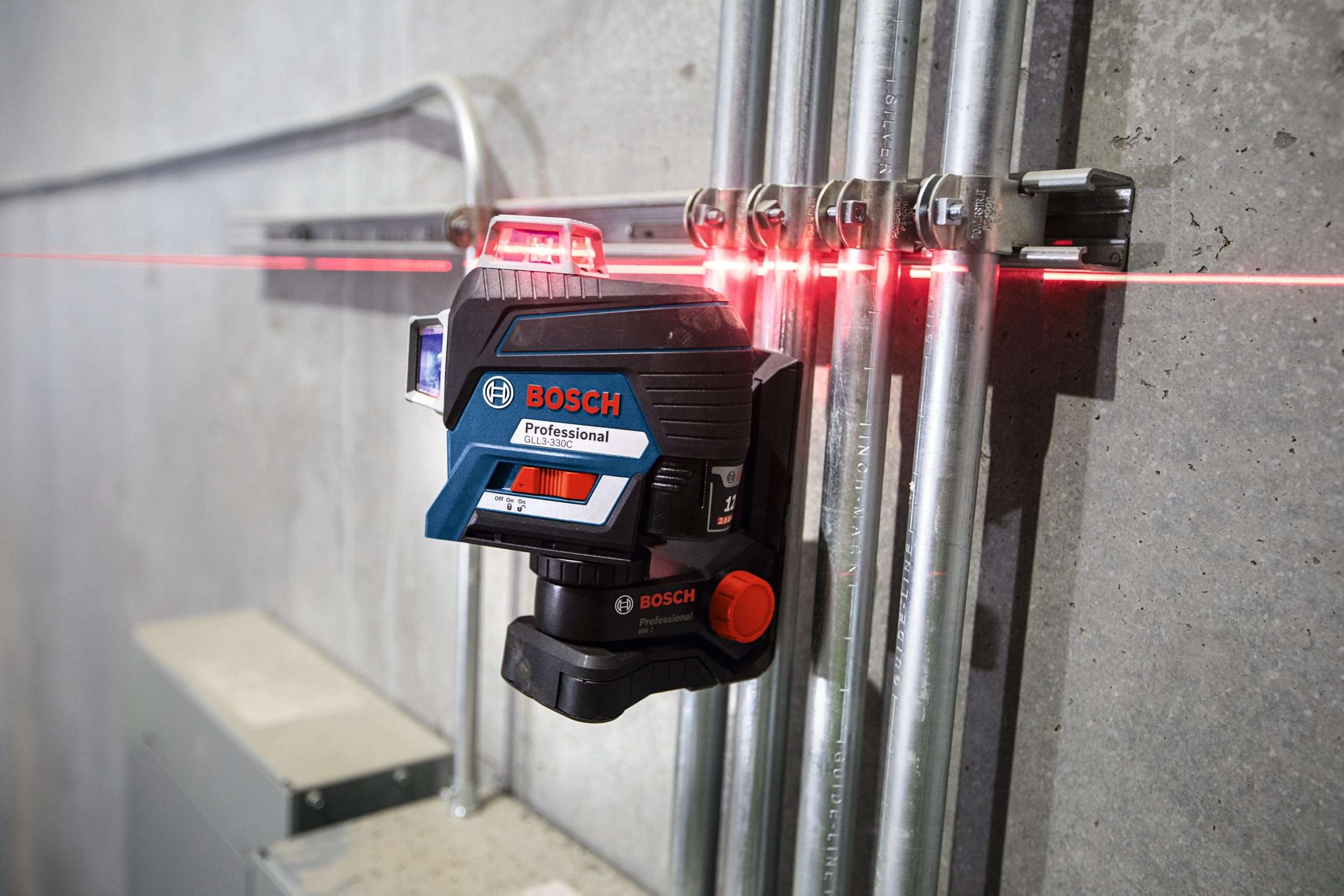 BOSCH GLL3-330C 200 Ft 12V Max Connected 360 Degree Three-Plane Leveling and Alignment-Line Laser, Includes 2.0 Ah 12V Max Lithium-Ion Battery & Charger, Heavy-Duty Pouch, & Accessories 6