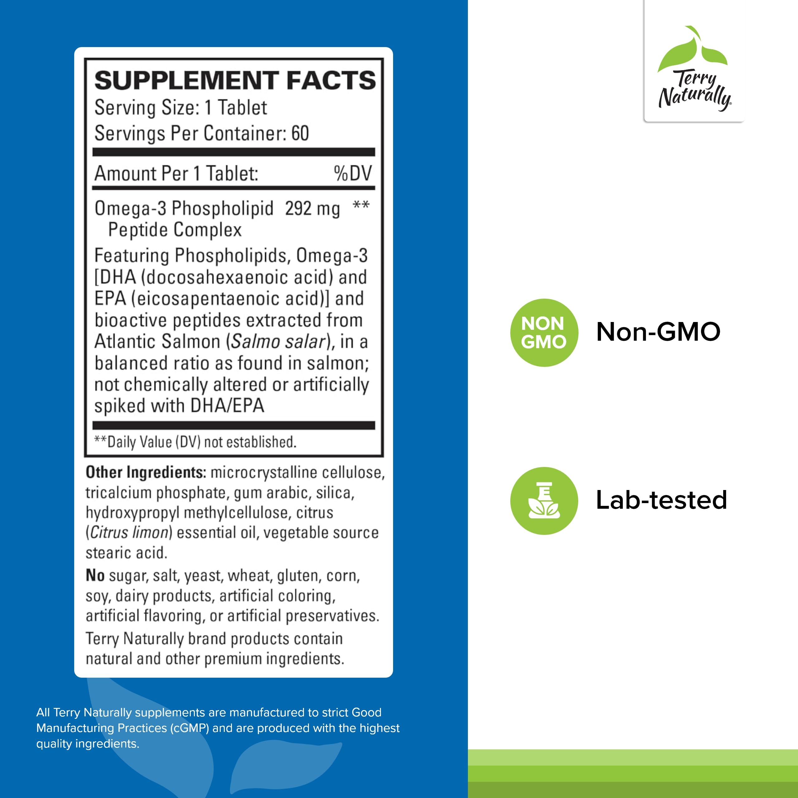 Terry Naturally Vectomega - Supplement with EPA & DHA - Omega-3 Tablets for Brain & Heart Health Support - Nutritional Supplement with Essential Fatty Acids & Peptides - 60 Tablets (Pack of 2) 2