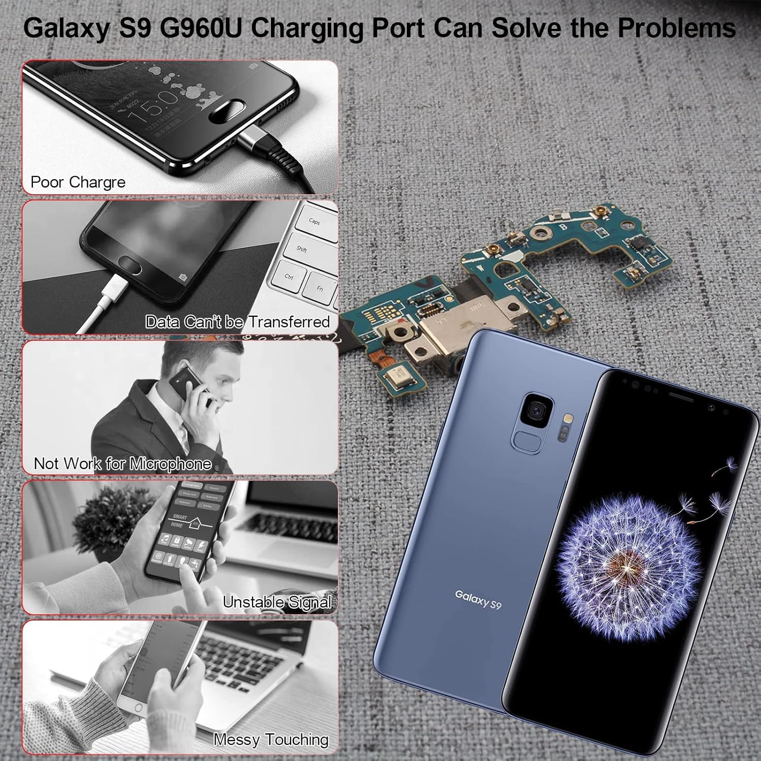 FKBAightccy Charging Port Replacement for Samsung Galaxy S9 G960U USB Charger Port Dock Connector Board Flex Cable for Galaxy S9 Type C Headphone Microphone Port with Tools 4