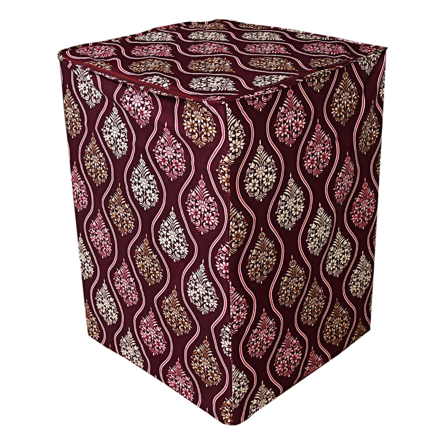 Kuber Industries Floral Design Cotton Top Load Fully Automatic Washing Machine Cover - Purple 4