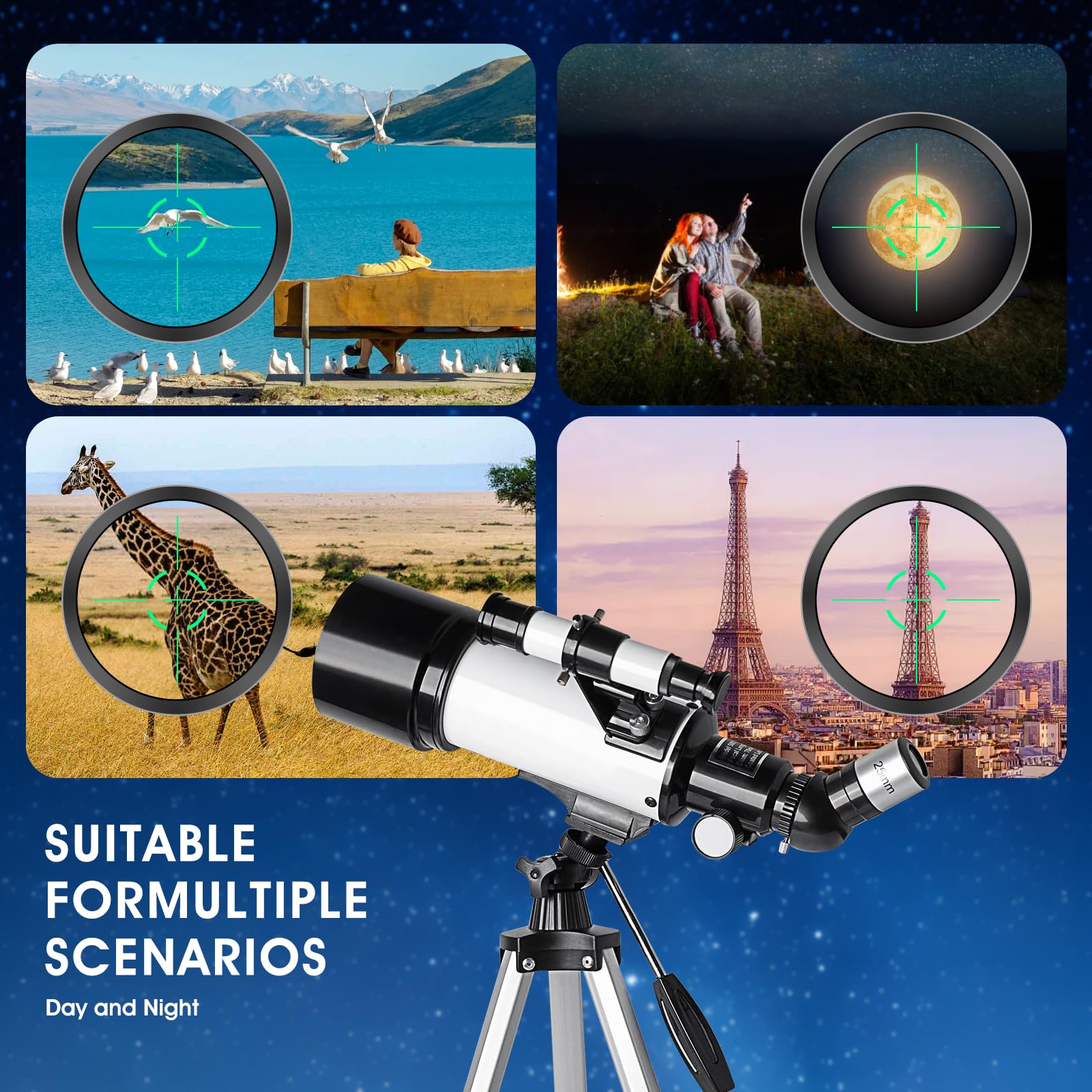 Telescope for Kids Adults Beginners,70mm Aperture 400mm Focal Length Telescopio for Astronomy, Multi Coated Travel Refractor Astronomical Telescopes with Wireless Remote 5