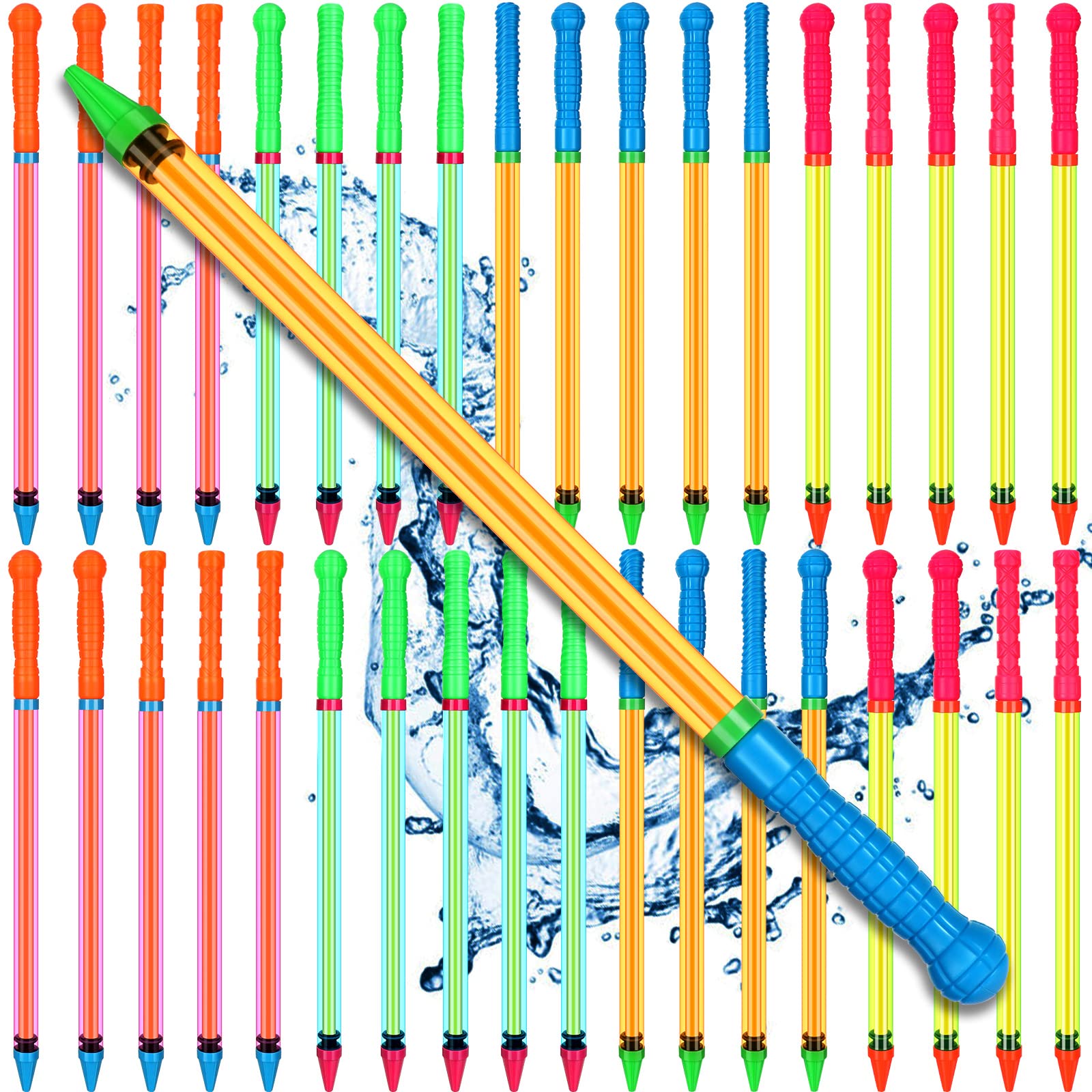 Wettarn 36 Pcs Crayon Water Guns Bulk 25" Long Range Water Tube Squirters Big Water Shooters Water Suction Gun Beach and Pool Toys for Summer Pool Party Games Girls Adults Boys
