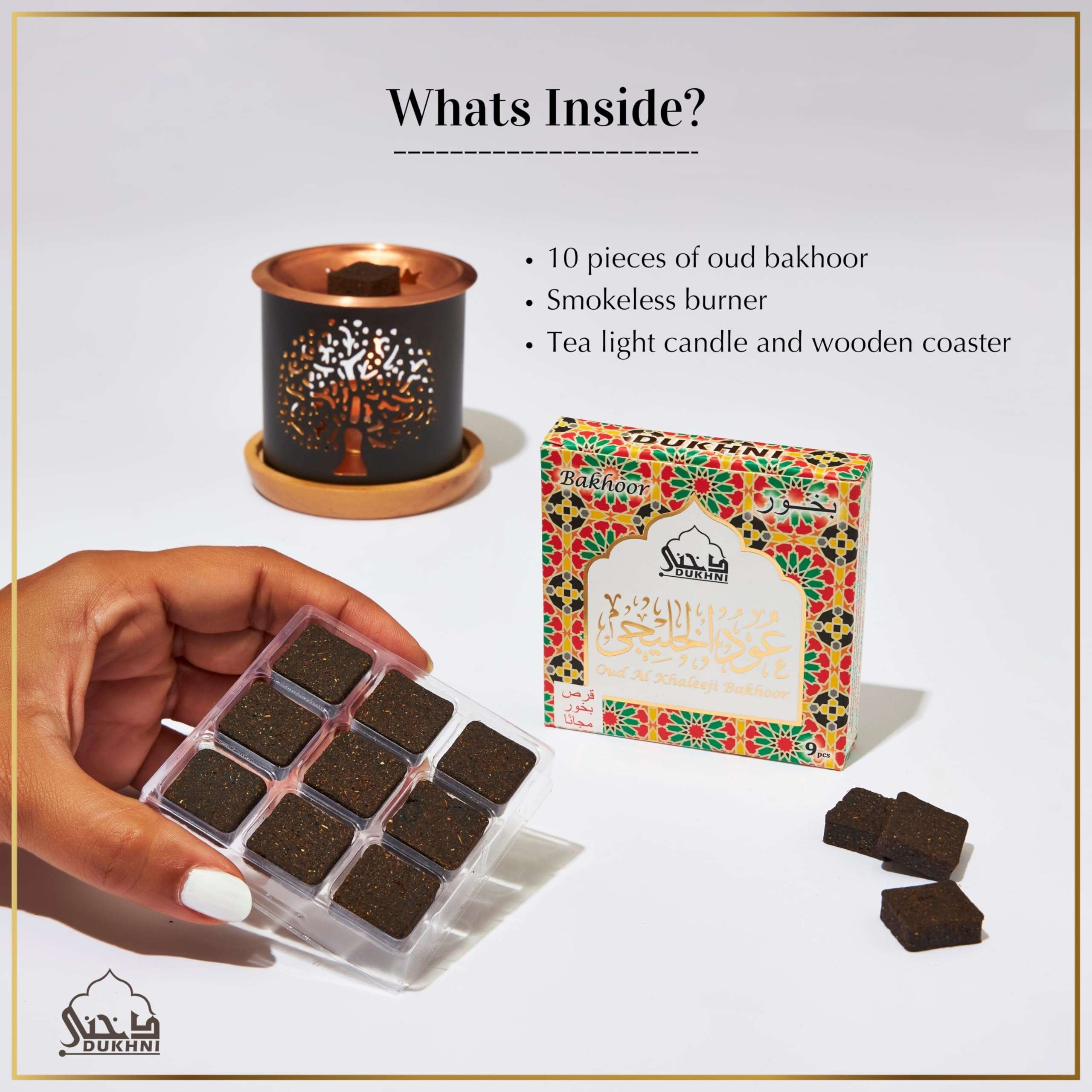 Dukhni Oud Al Khaleeji Bakhoor Set | 9 Piece Each & Tree Burner | Arabic Incense | Deep Oud Blend | Perfect for Prayer Time, Relaxation & Meditation | Perfect Diwali Gift for Employees 3