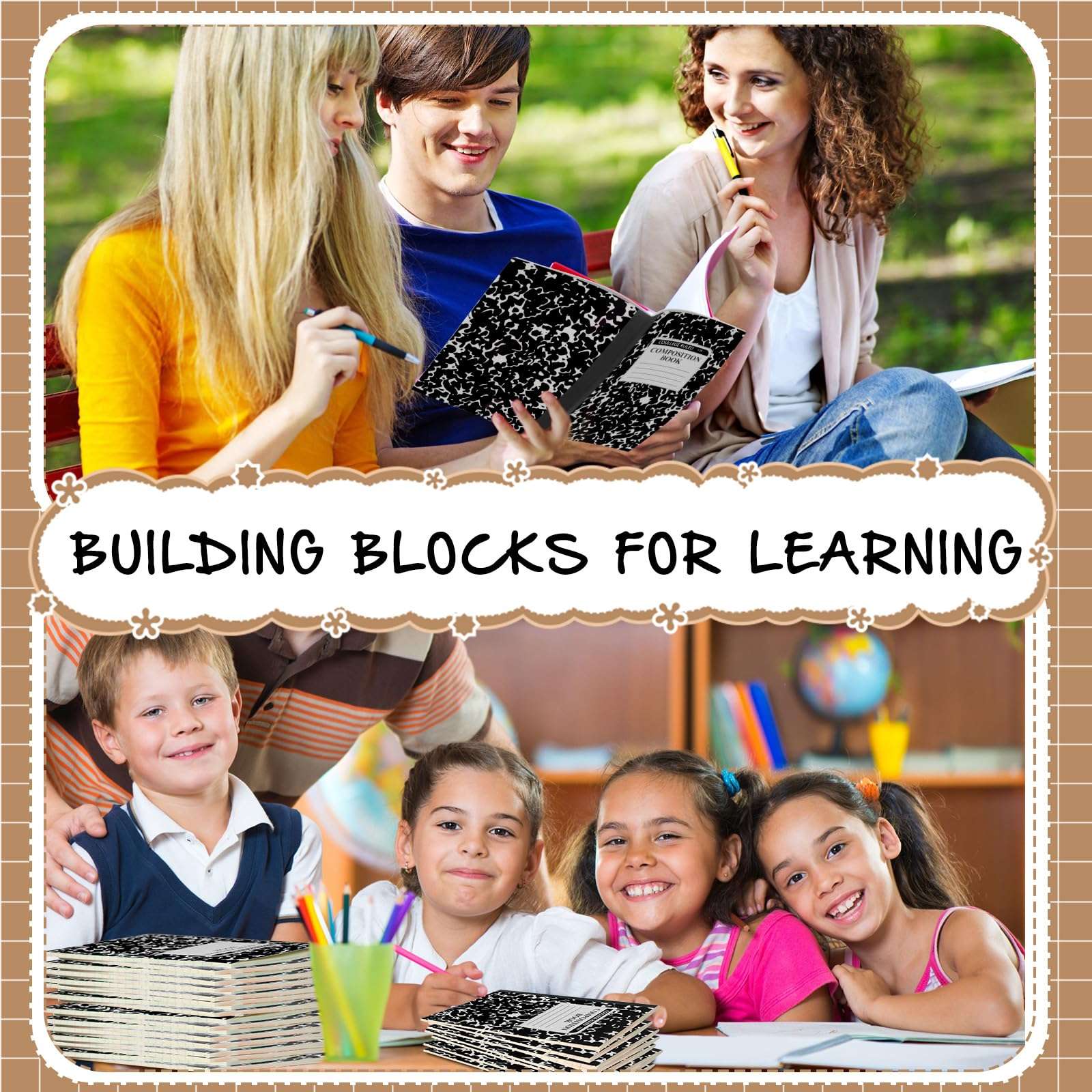 Fainne 12 Pack A5 Composition Notebooks Bulk Wide Ruled Composition Notebook Wide Ruled Notebooks Marble Covers Notebook for Student Classroom Office Supplies(Black) 6