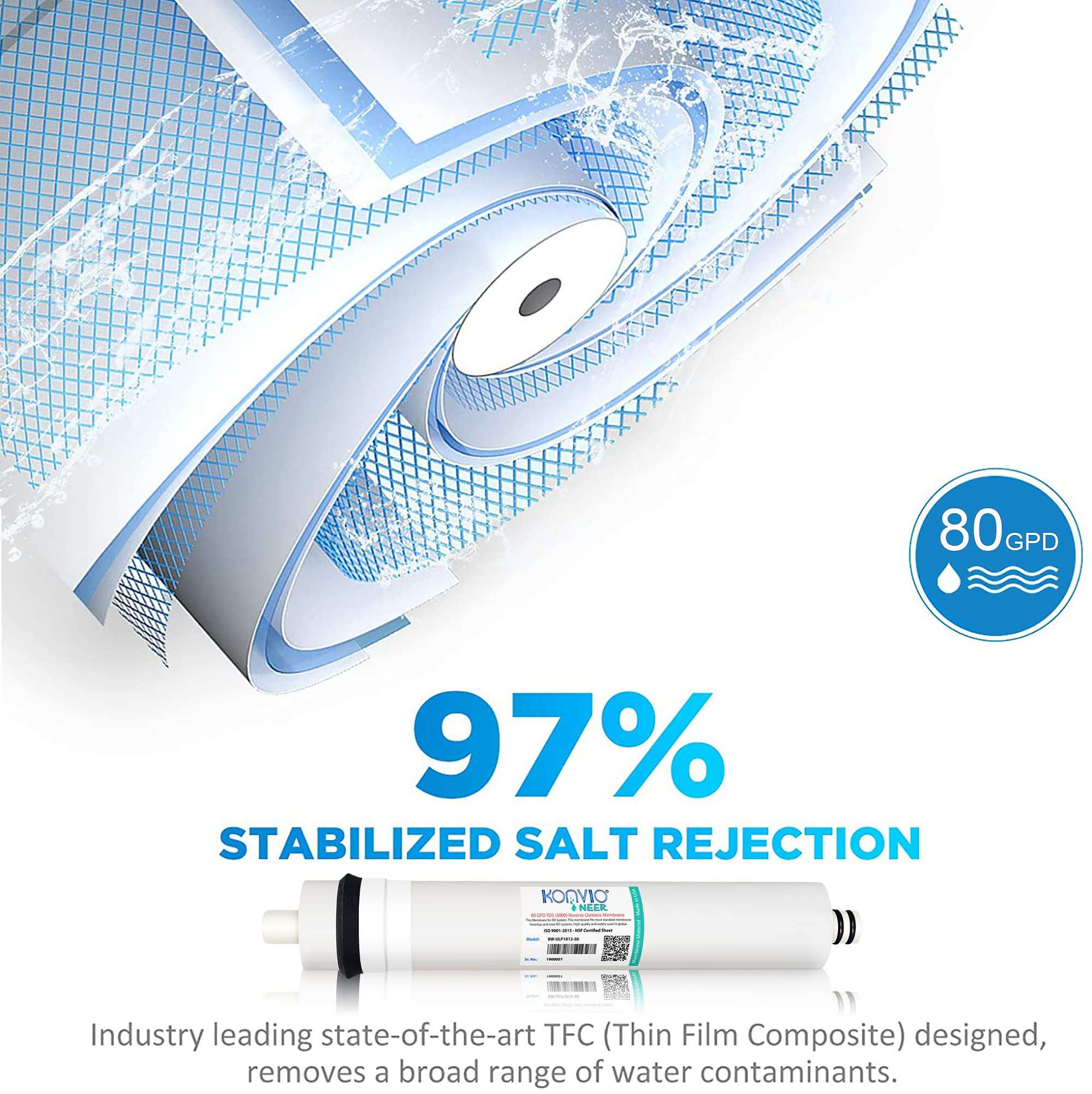 Konvio Neer Pre Post Carbon Sediment Filter and 80 GPD RO Membrane, Inline Replacement Cartridge for Domestic Water Purifier 3