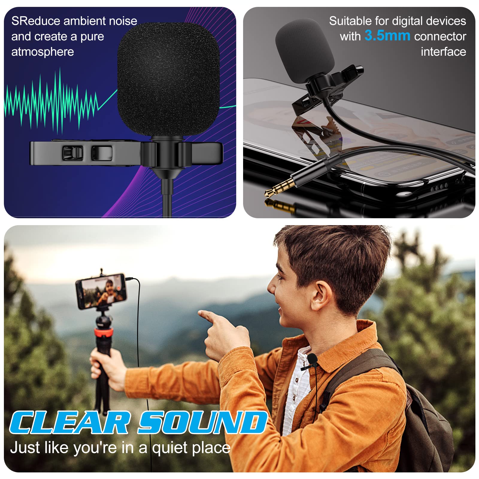 Professional Grade Lavalier Lapel Microphone for BLU Grand M2 LTE Compatible with iPhone Phone or Camera Blogging Vlogging ASMR Recording Video Tiny Shirt Microphone with Easy Clip On System 4