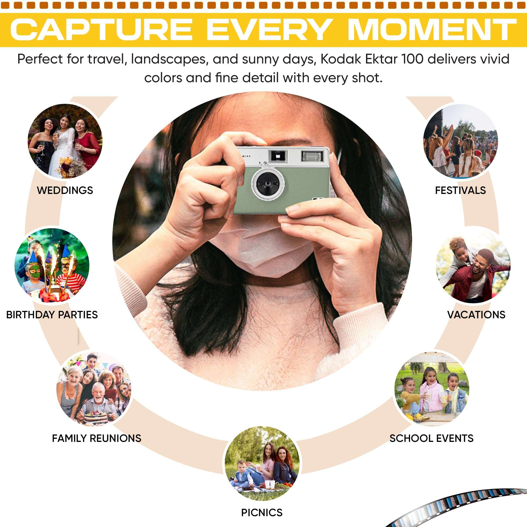 Kodak Ektar 100 35mm Film 4-Pack – ISO 100, 36 Exposure Color Film for 35mm Film Camera – Includes Balveli Premium Microfiber Cloth 5